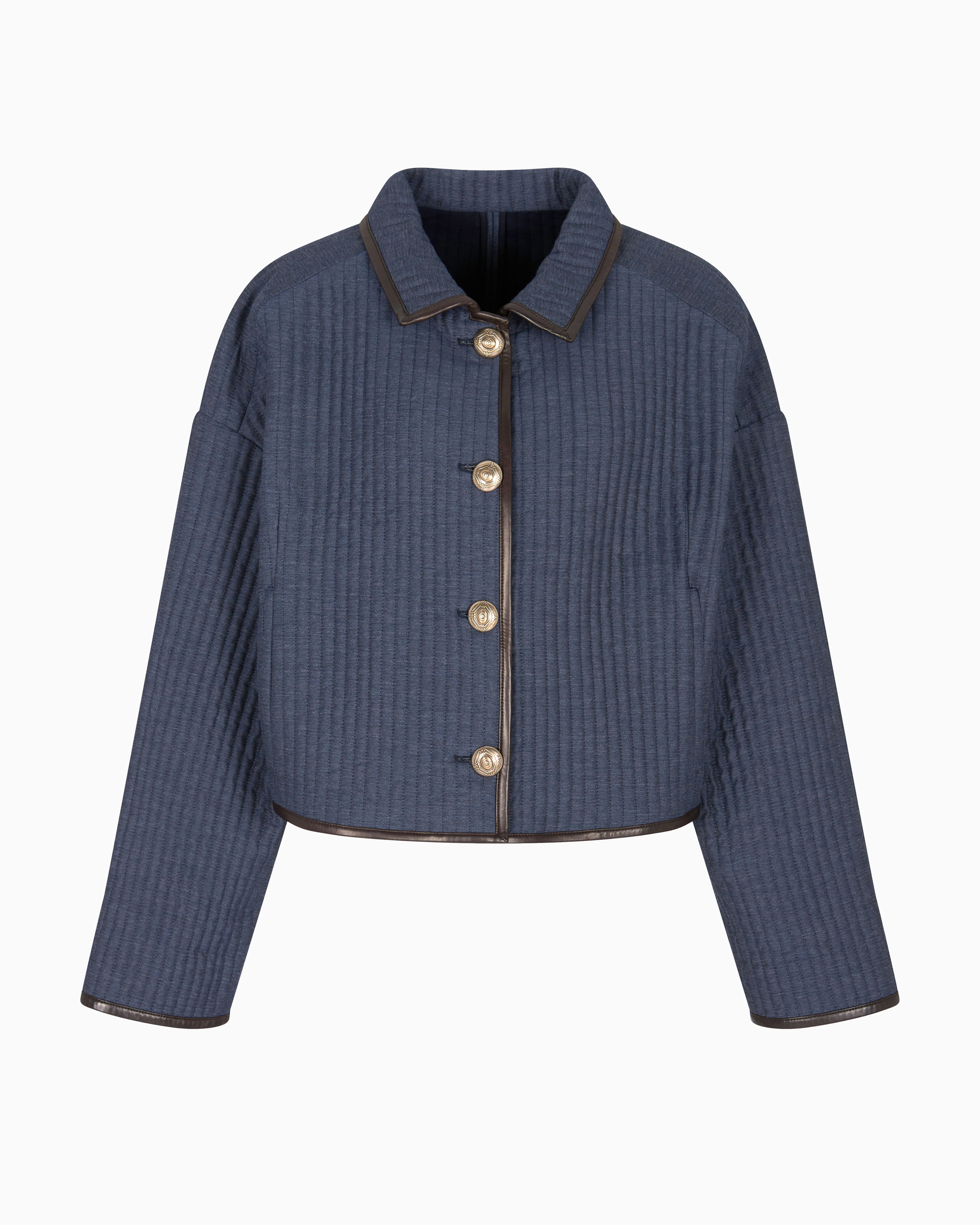 Giorgio Armani Denim Collection Short Blouson In Viscose, Cotton And Silk With A Quilted Motif In Blue