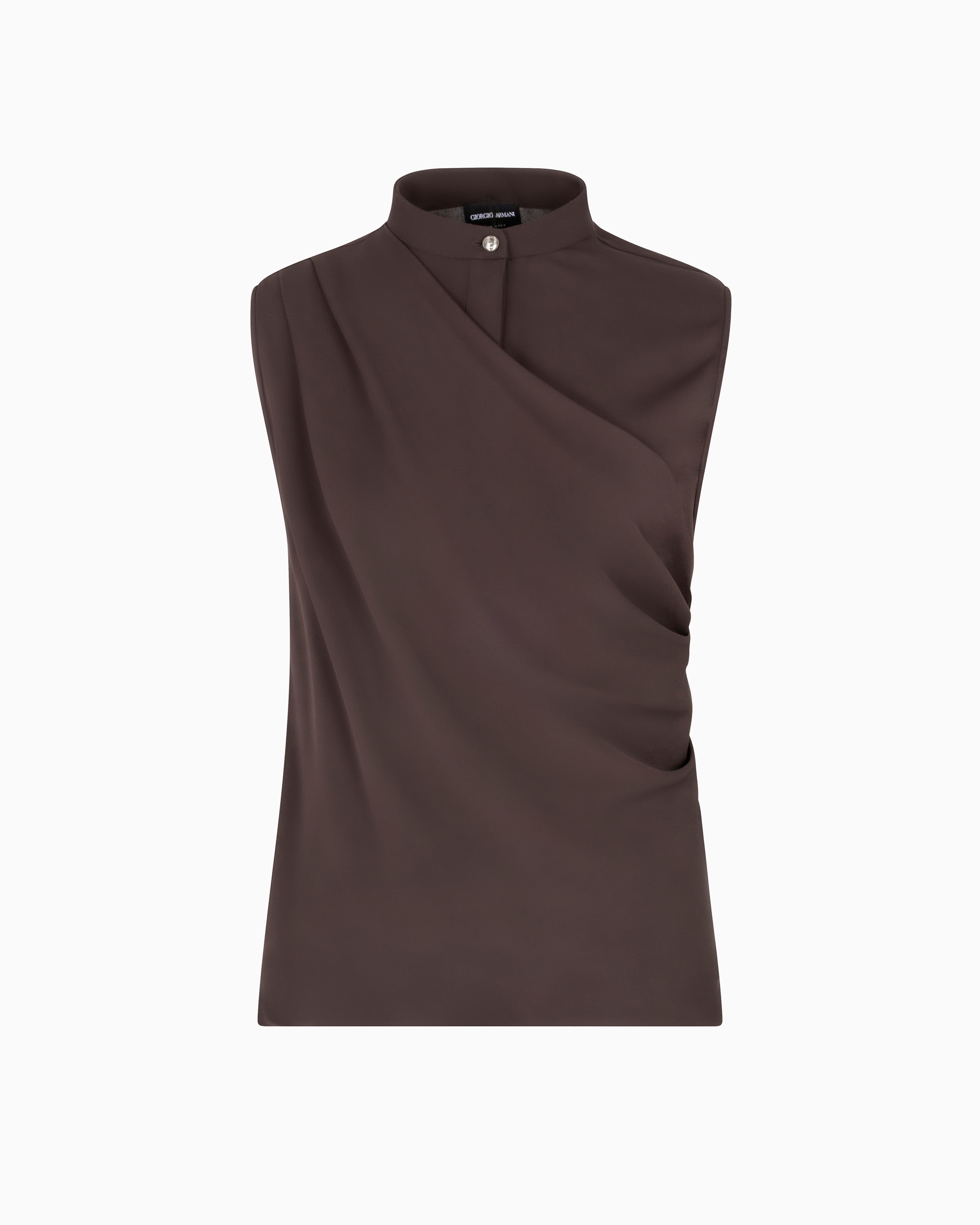 Giorgio Armani Draped Top In Triple Silk Georgette In Brown