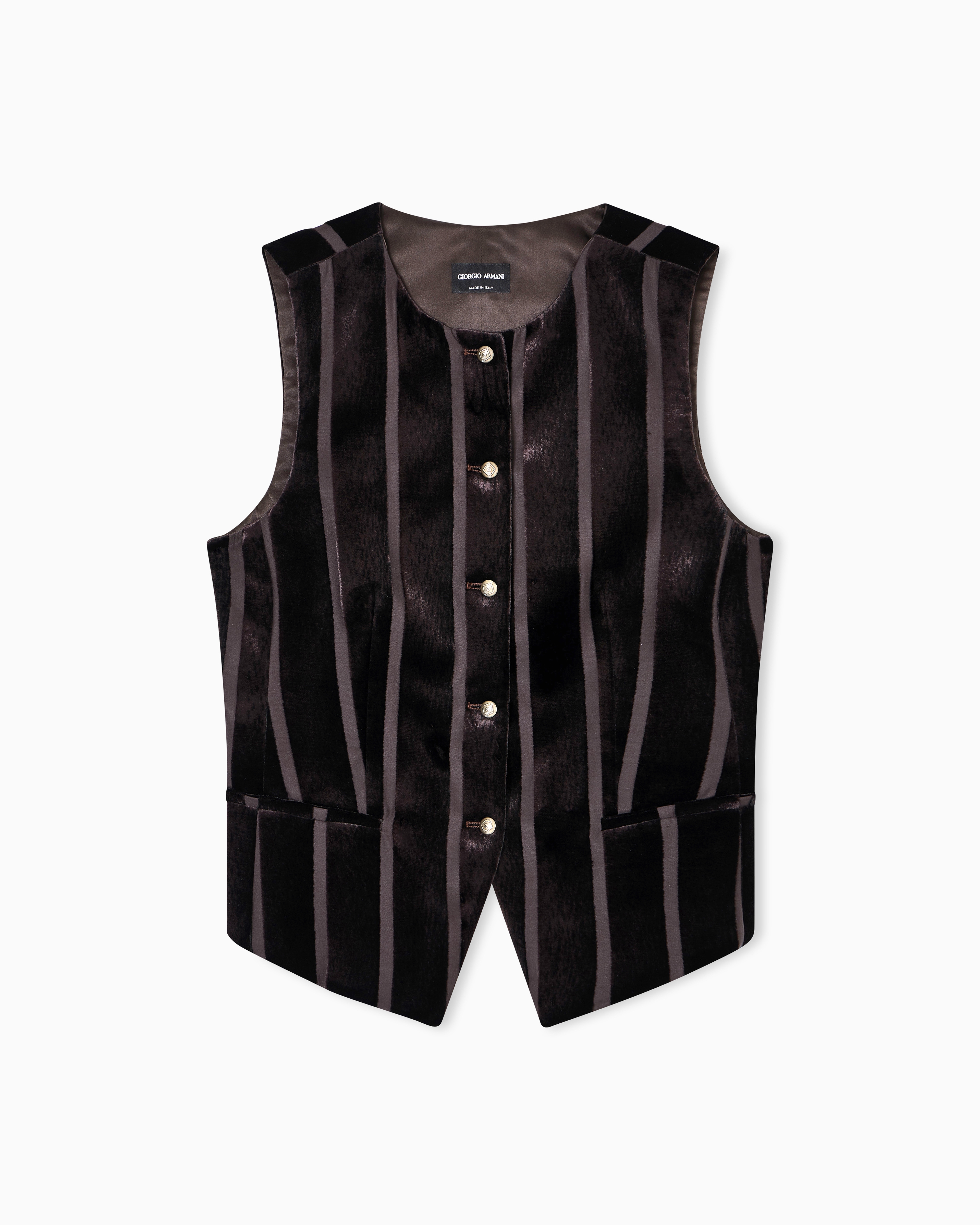 Giorgio Armani Single-breasted Waistcoat In Devoré-striped Corduroy In Pattern