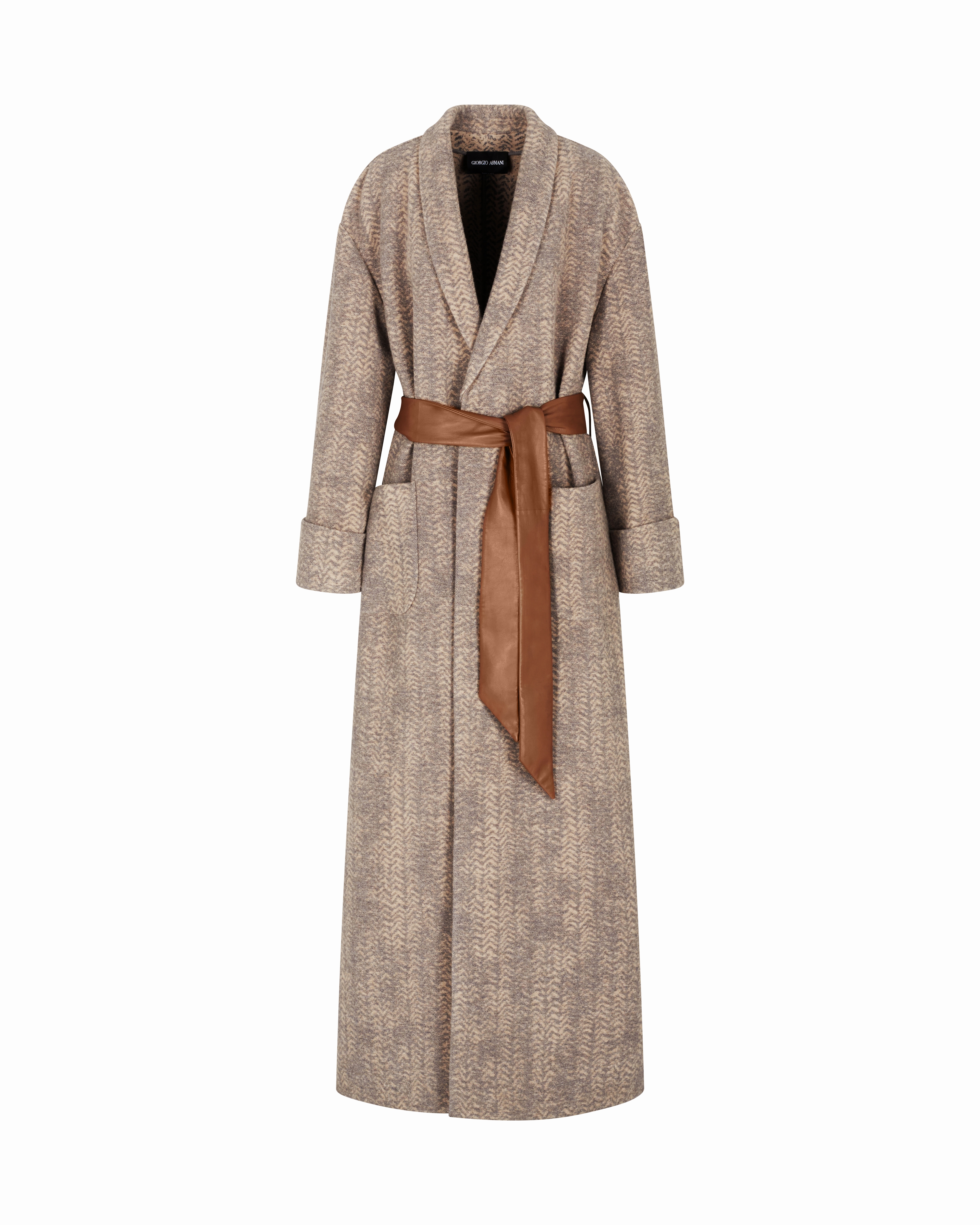 Giorgio Armani Asv Chevron Wool And Cashmere Long Coat In Gray