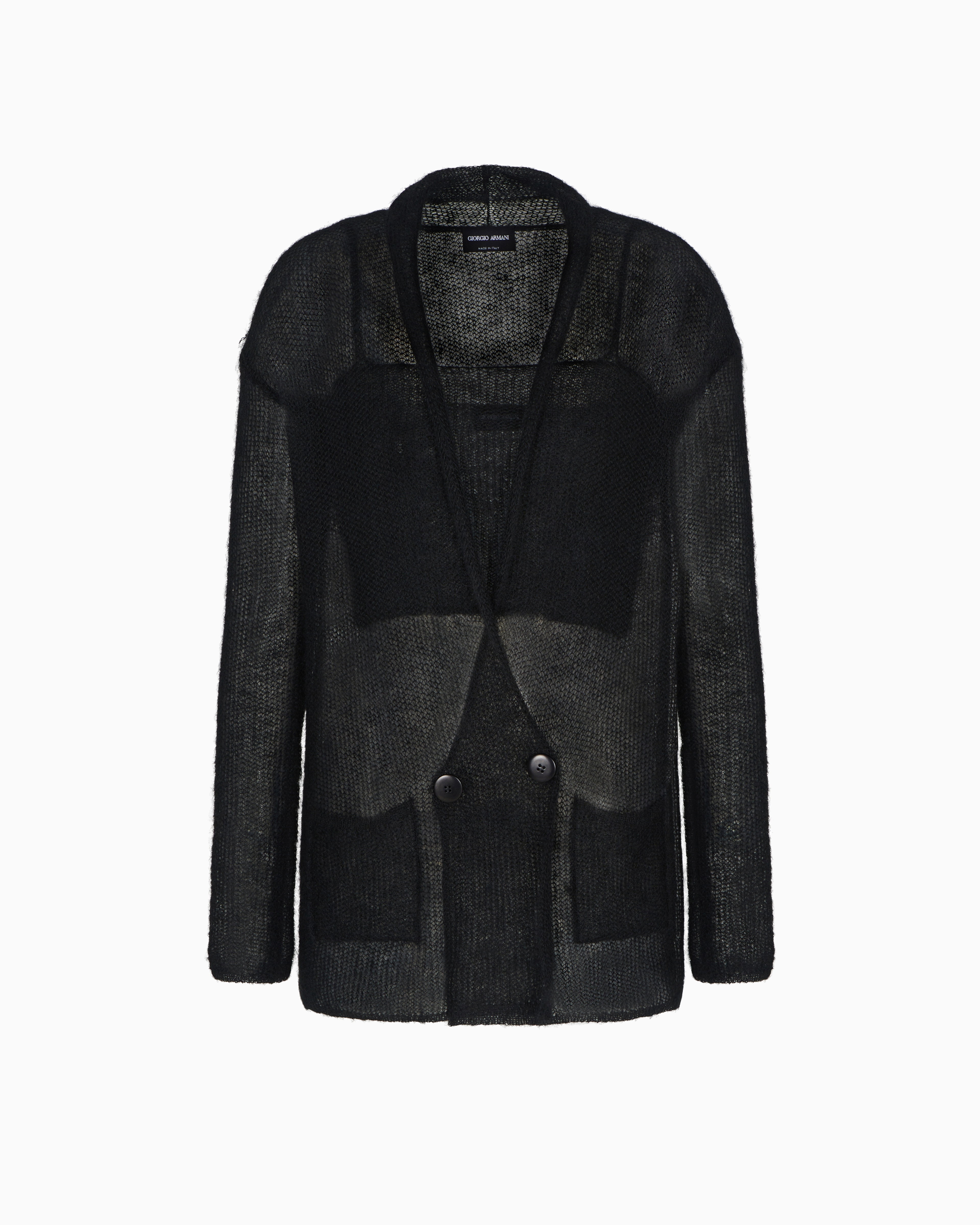 Giorgio Armani Mohair Wool-blend Top And Double-breasted Cardigan Twinset In Black