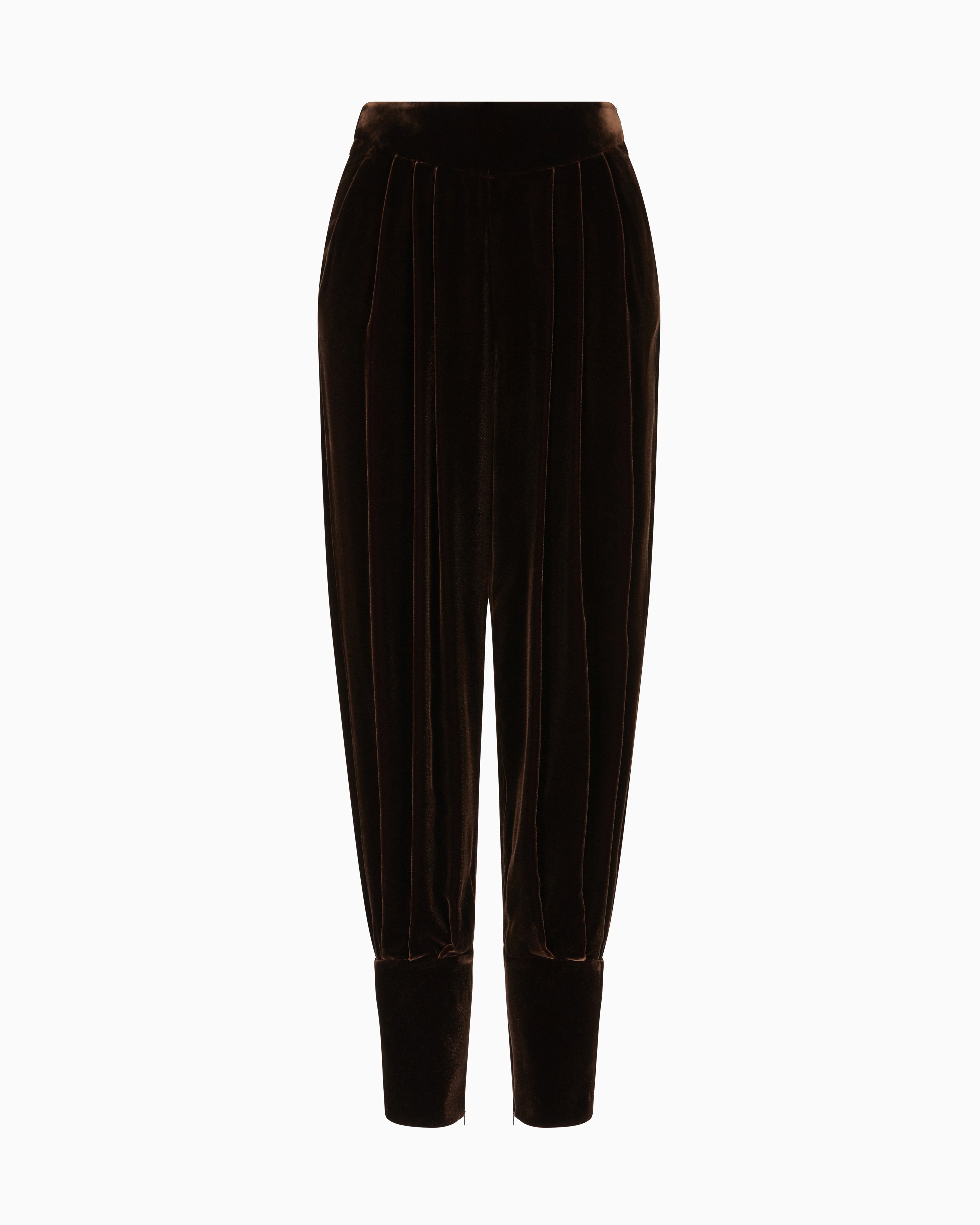 Giorgio Armani Velvet Trousers With Darts In Brown