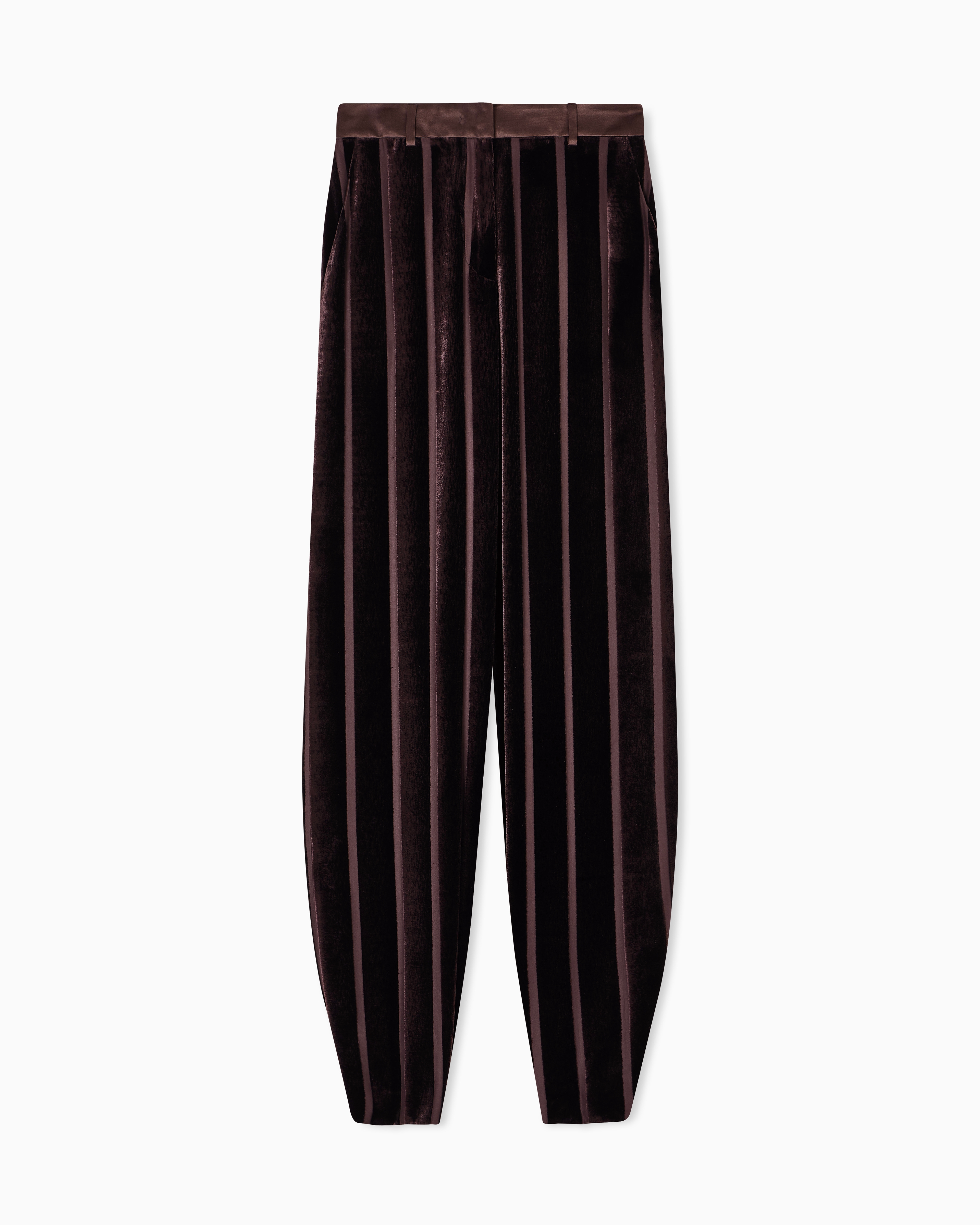 Giorgio Armani Wide-leg Striped Velvet Trousers In Burgundy