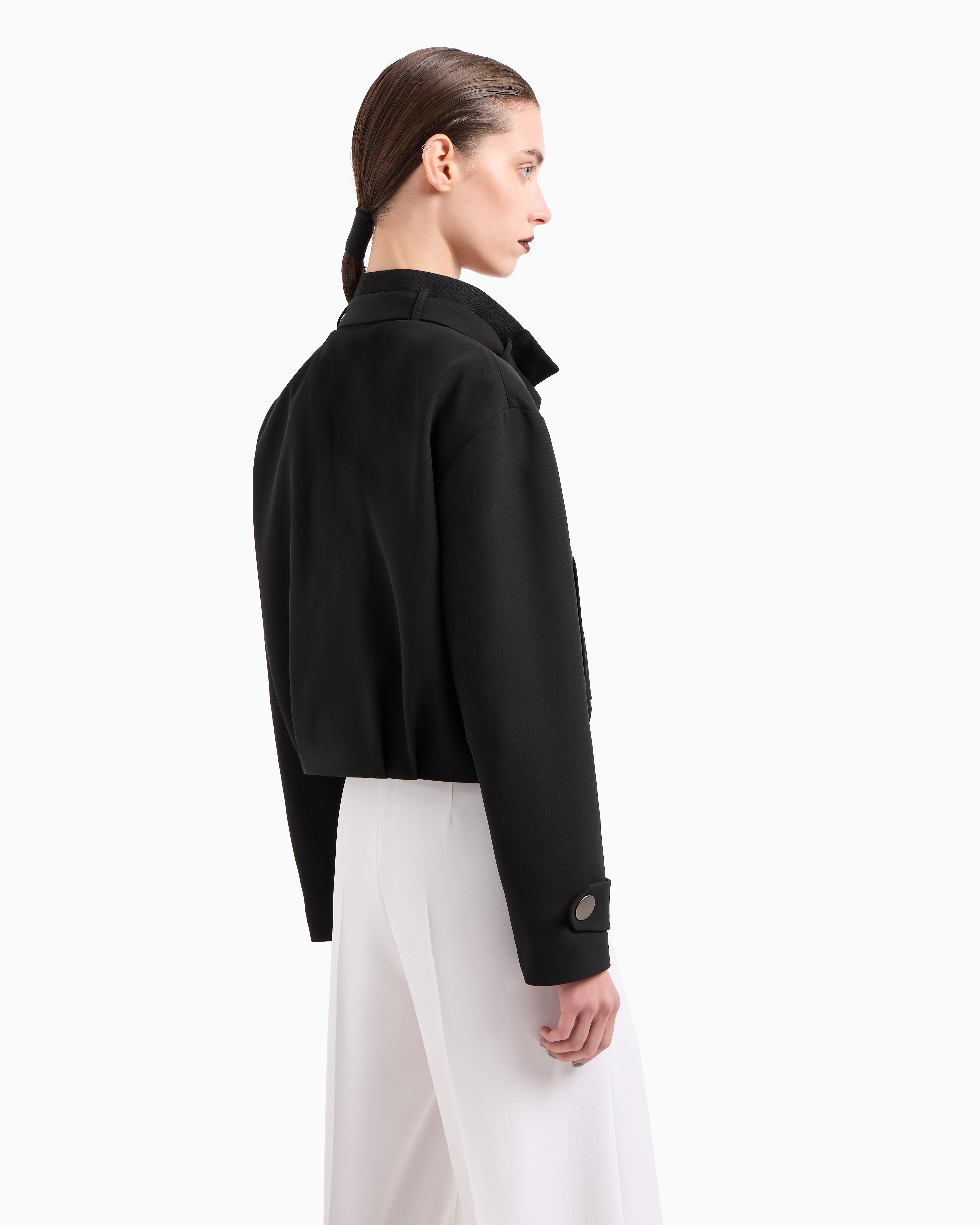 Giorgio Armani Short Pea Coat In Silk Crêpe Cady In Black