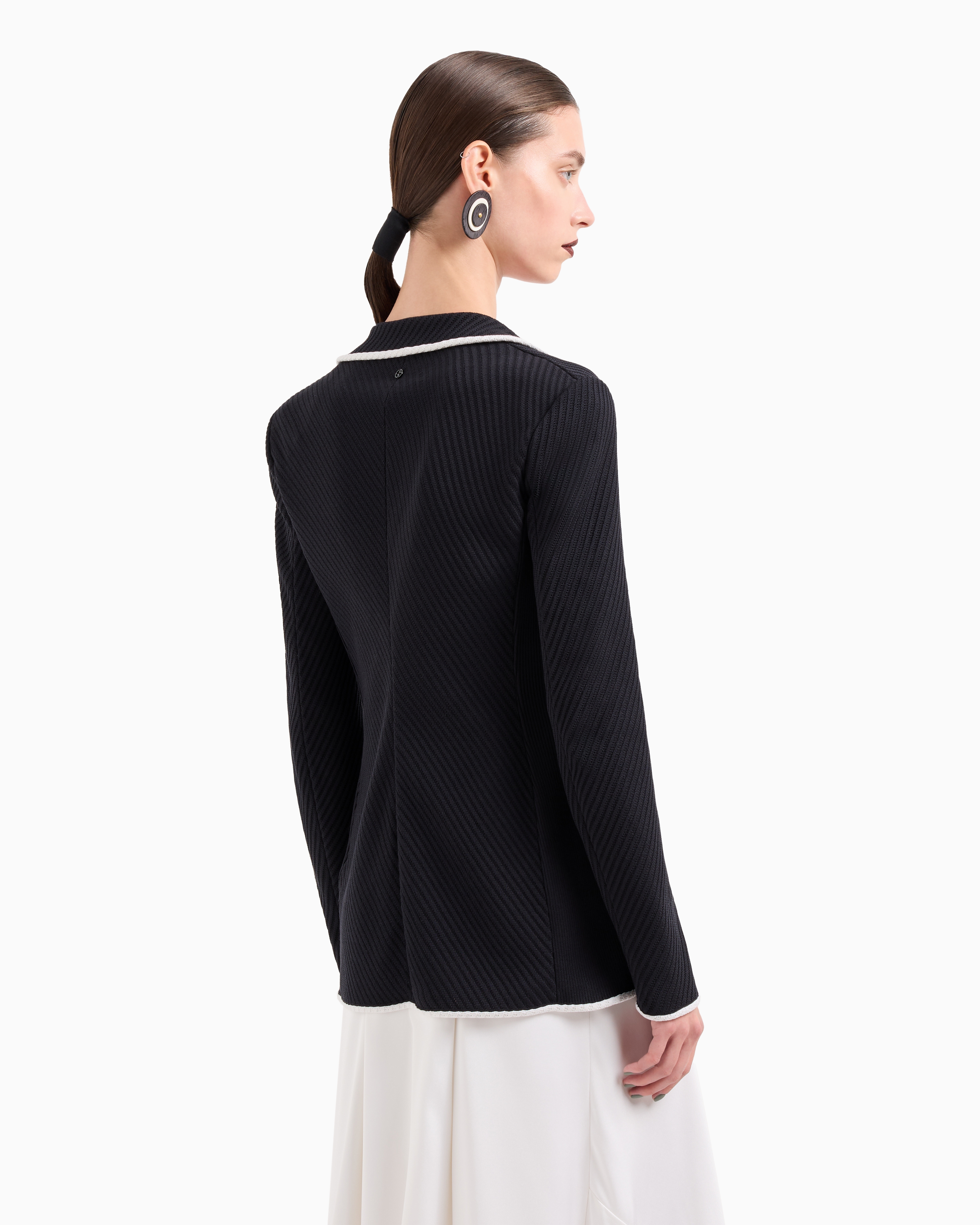 Giorgio Armani Silk Pointelle Knit Single-breasted Jacket In Black