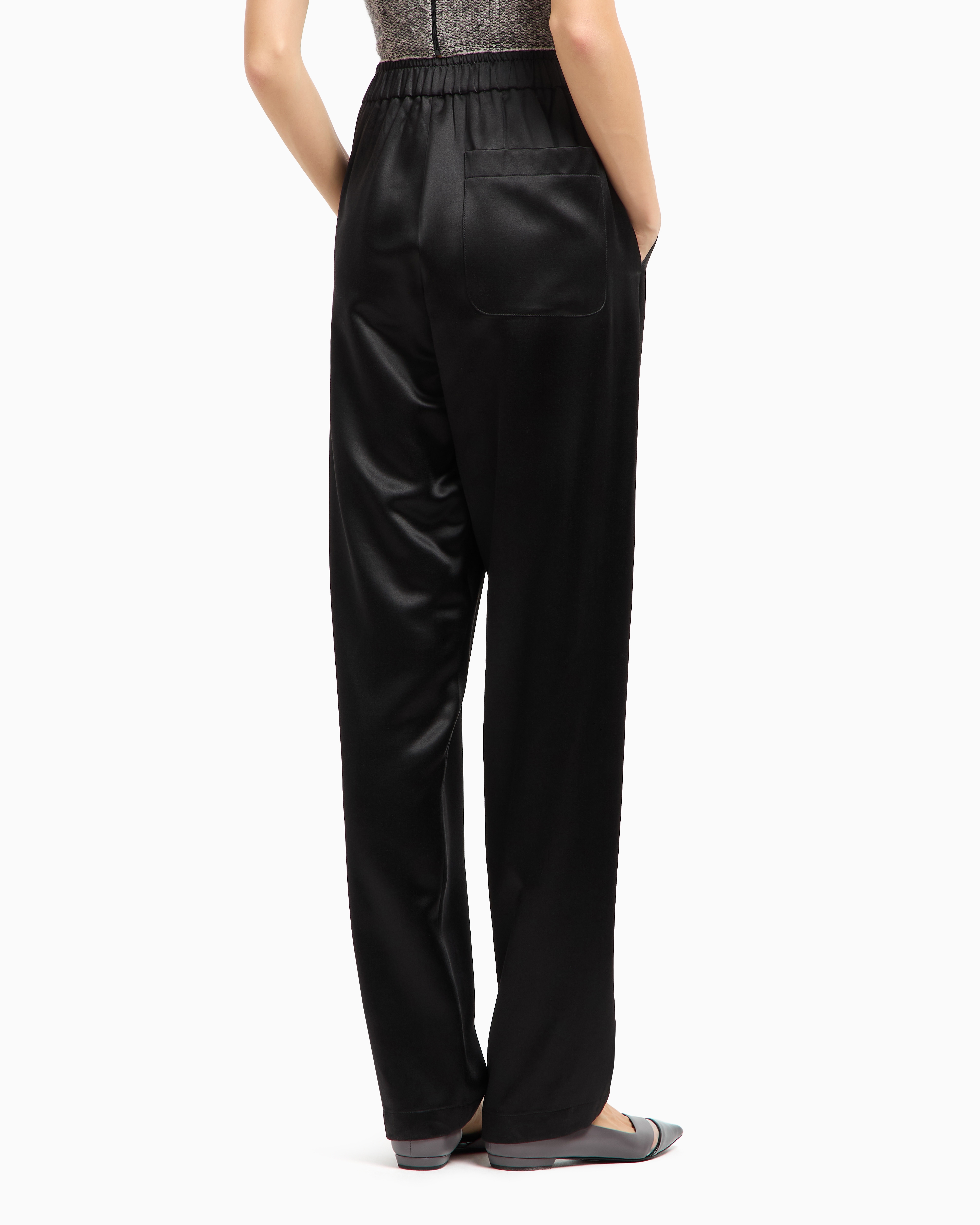 Giorgio Armani Straight-cut Trousers In Tussah Silk Satin In Black