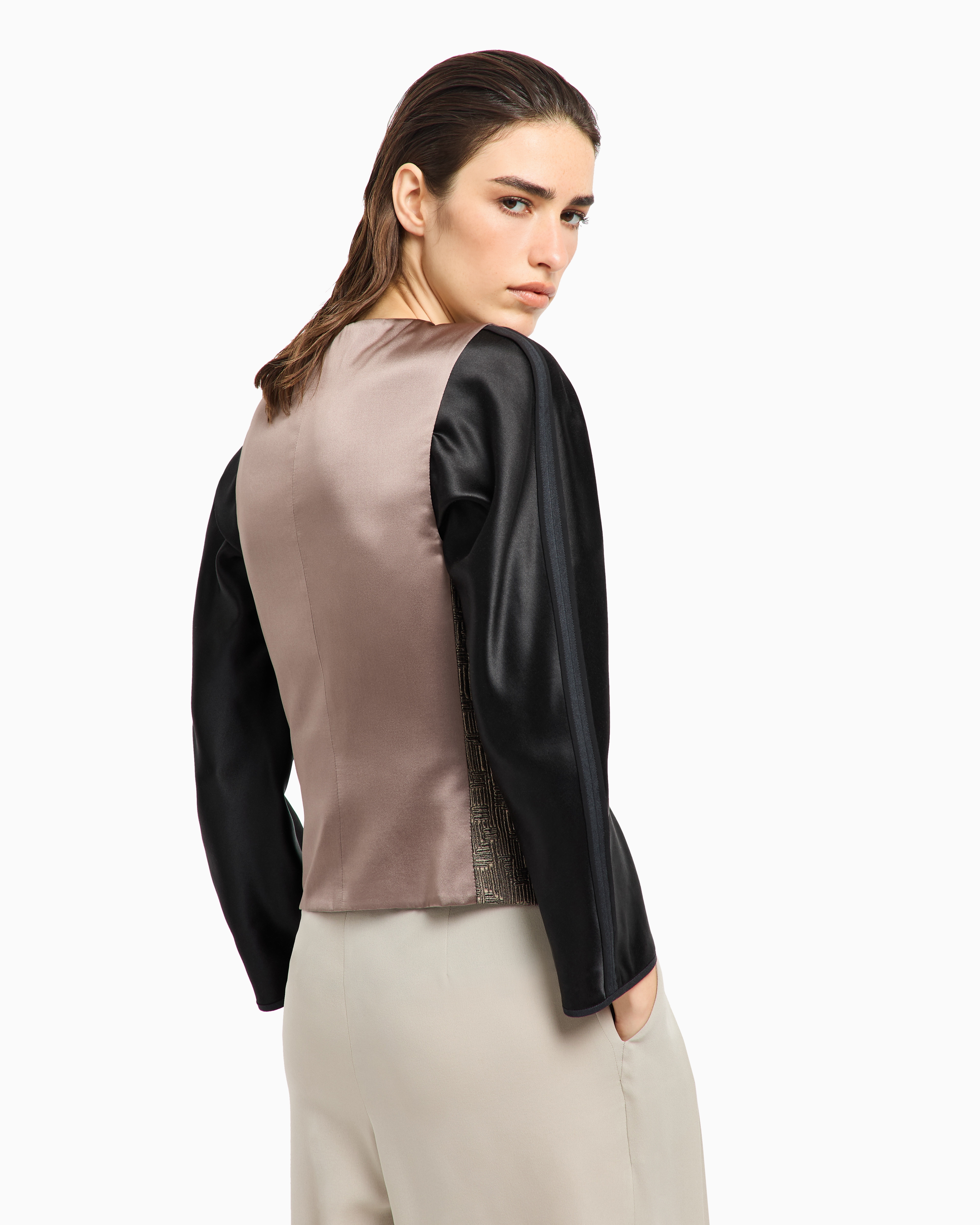Giorgio Armani Single-breasted Waistcoat In Jacquard Silk And Wool In Brown
