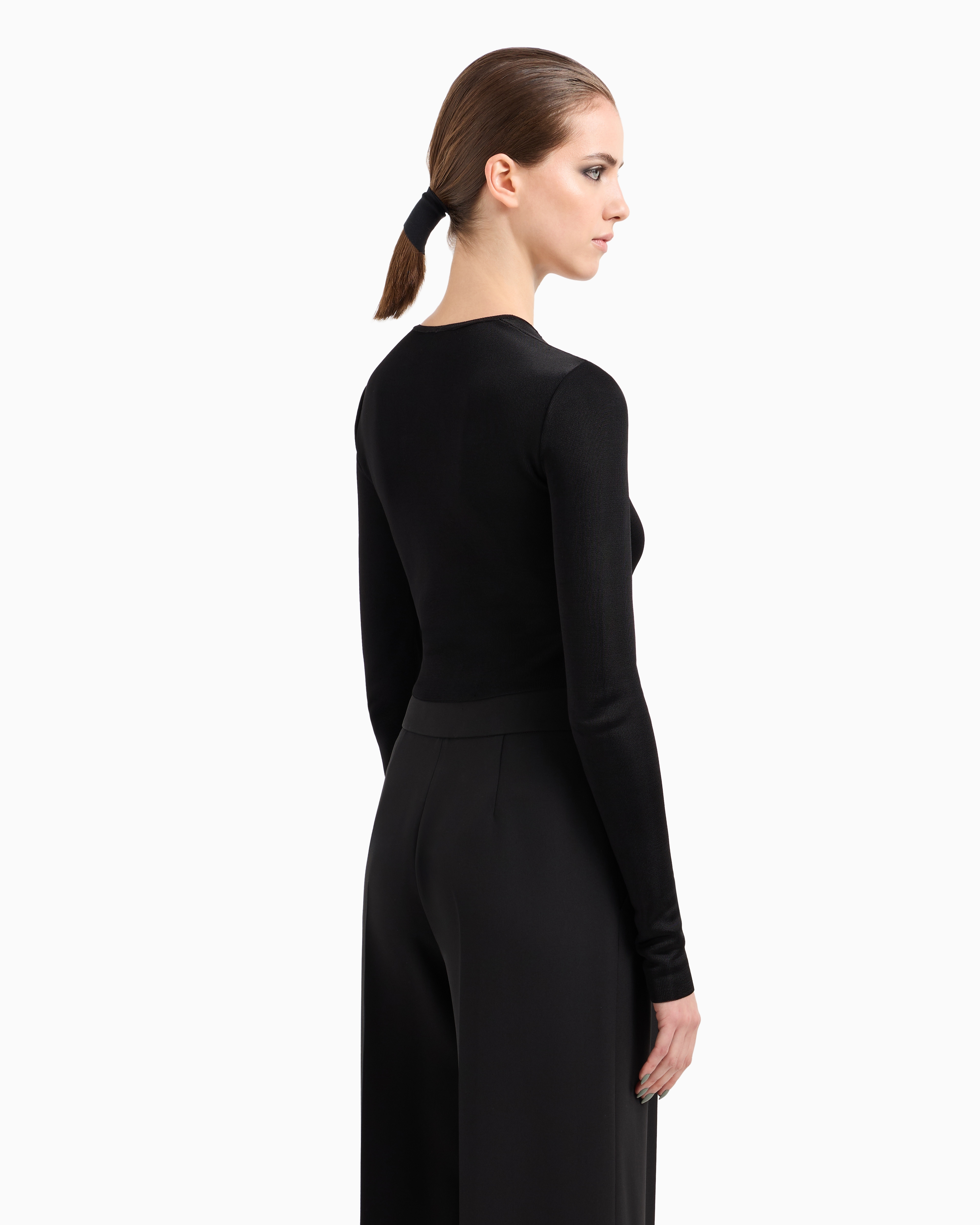 Giorgio Armani Embroidered Viscose Knit Short Jumper In Black