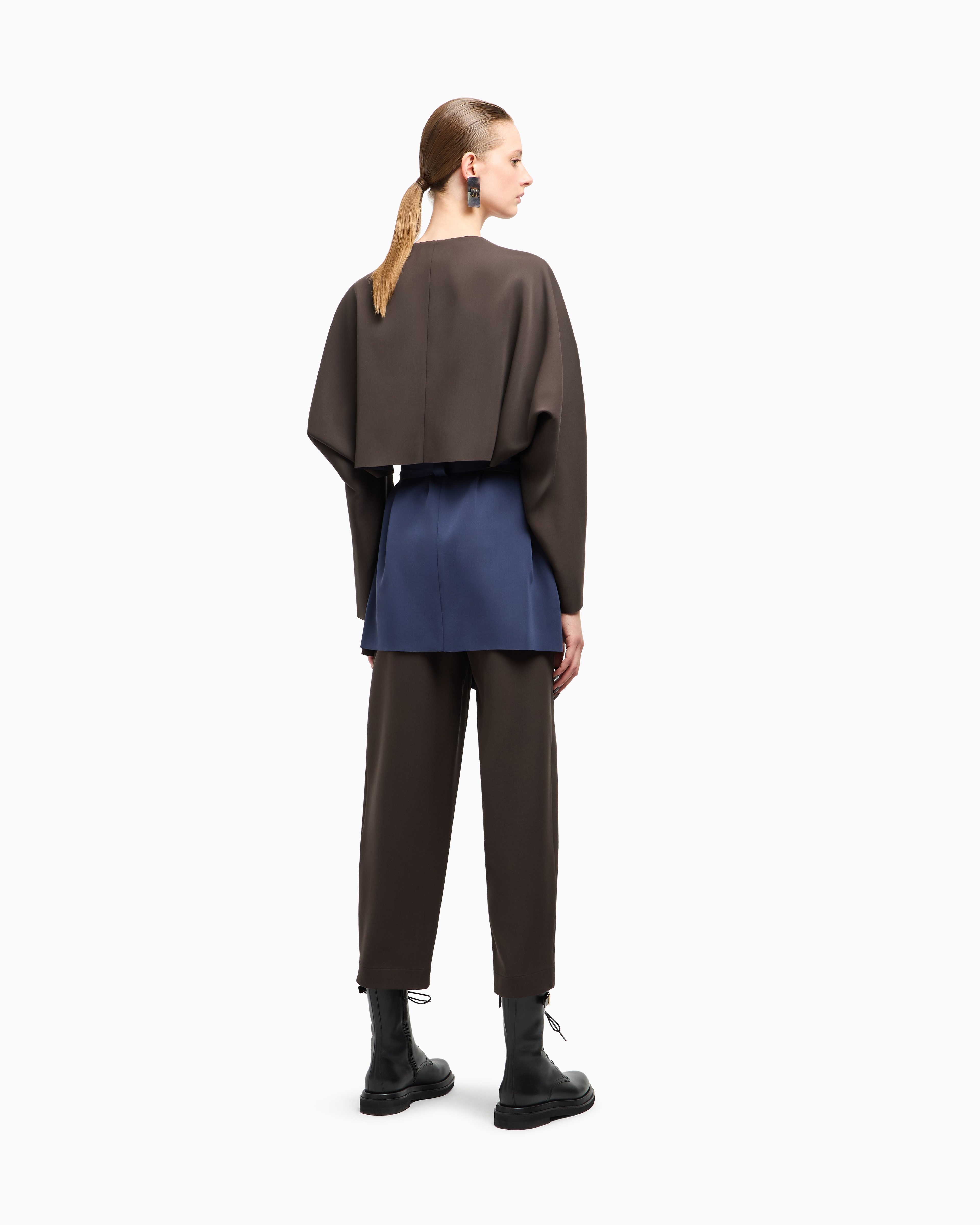 Giorgio Armani Silk Double Georgette Pea Coat In Blue