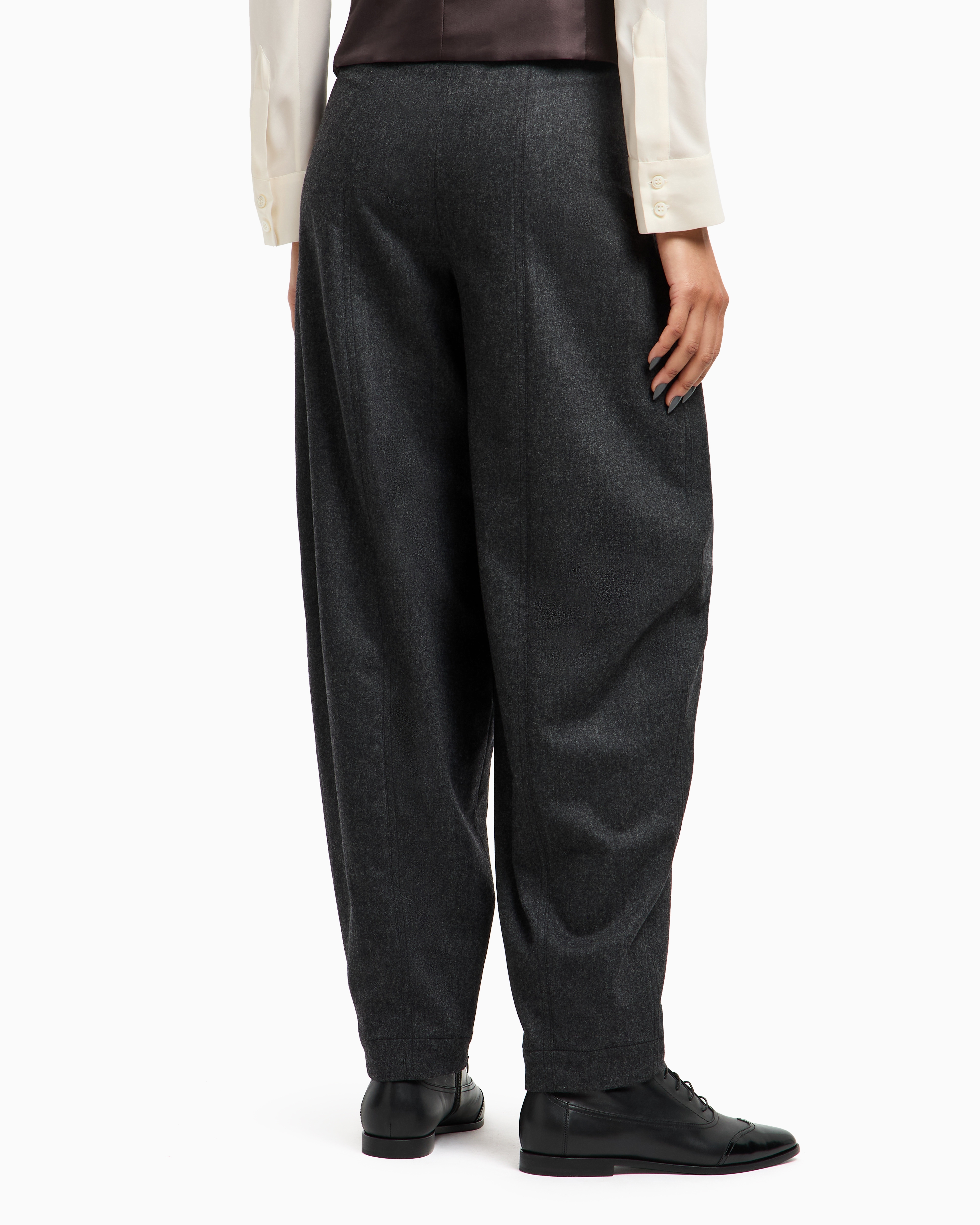 Giorgio Armani Wide Trousers In Wool And Cashmere Flannel In Black