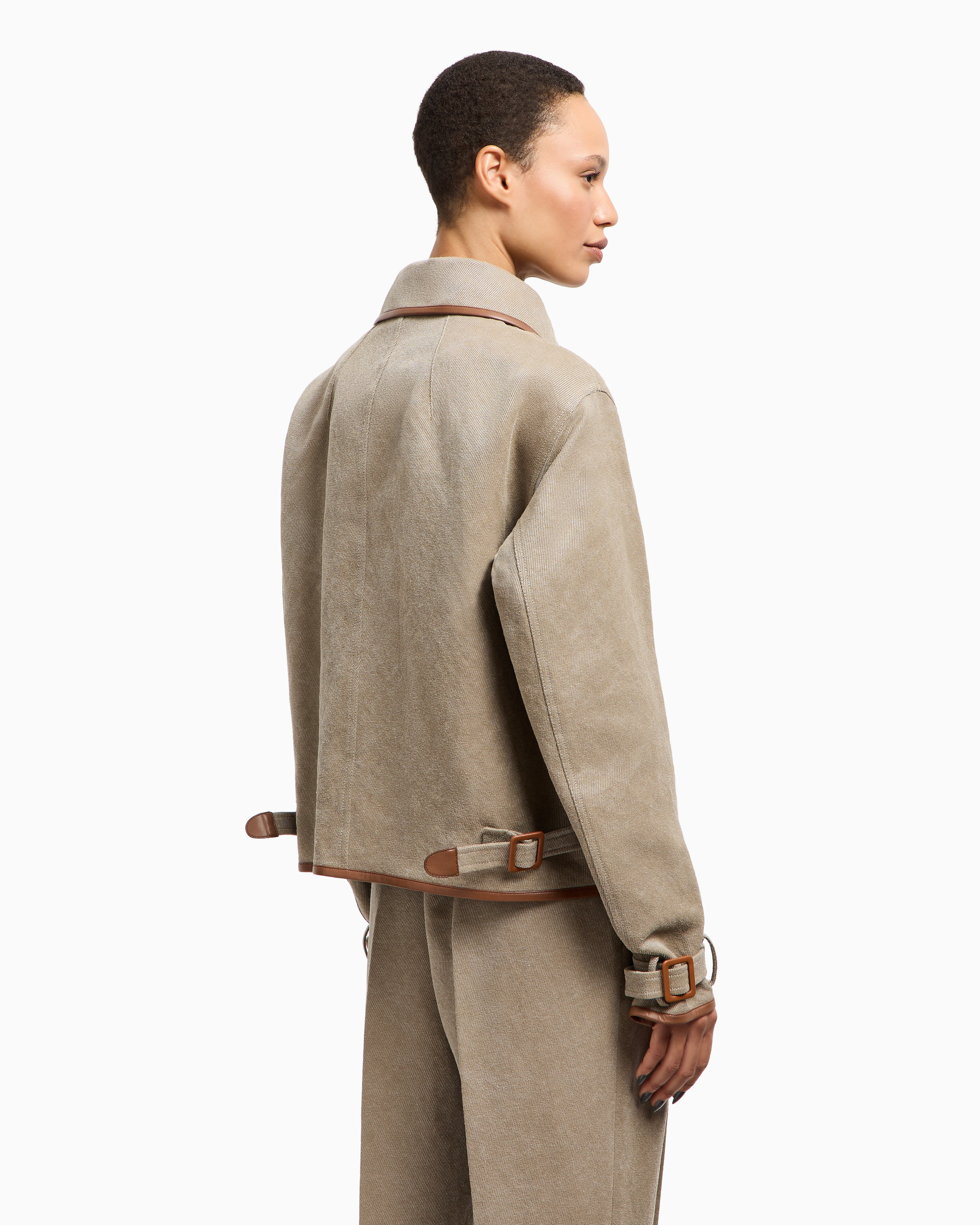 Giorgio Armani Hemp, Viscose And Cotton Cavalry Pea Coat In Neutral