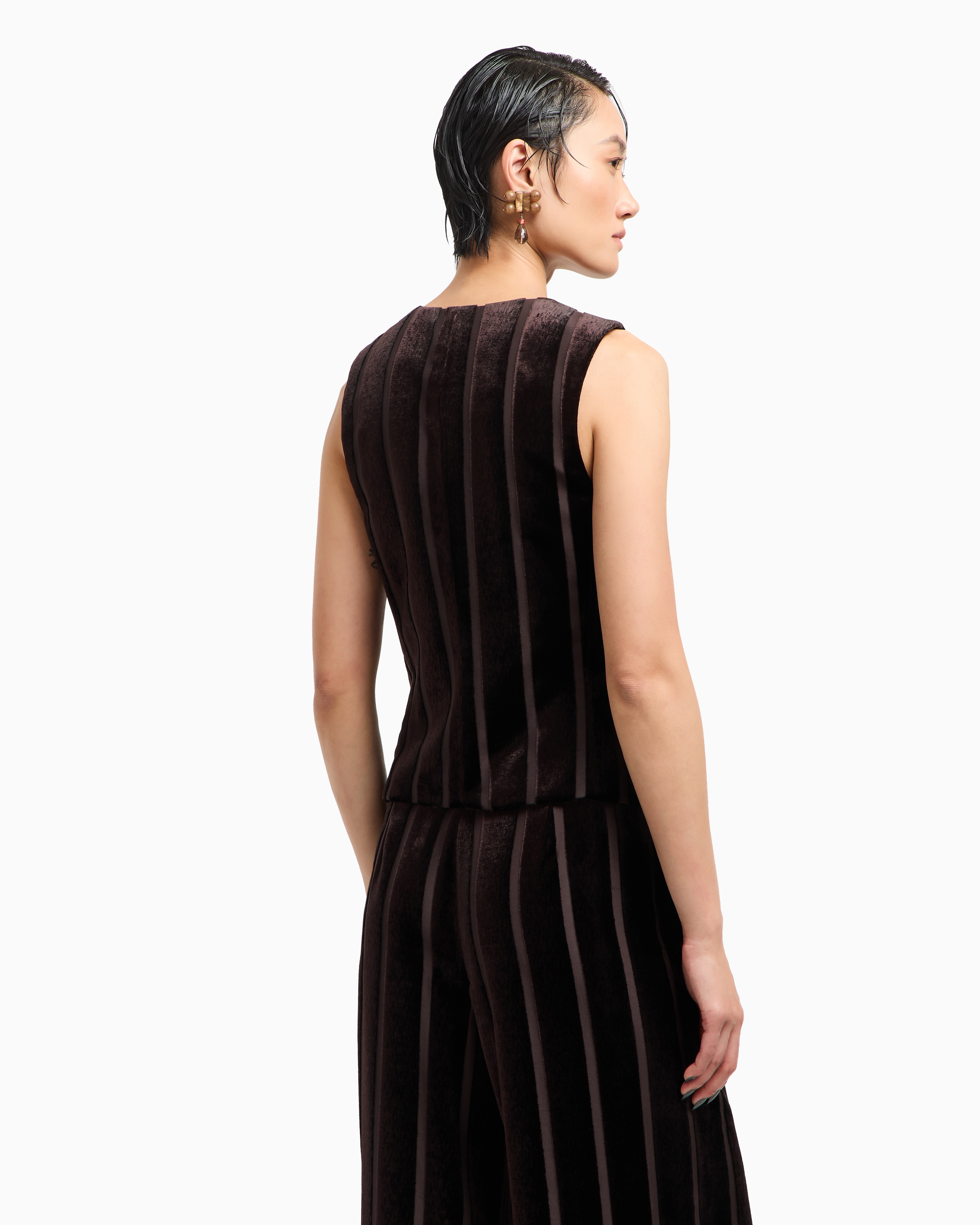 Giorgio Armani Single-breasted Waistcoat In Devoré-striped Corduroy In Pattern