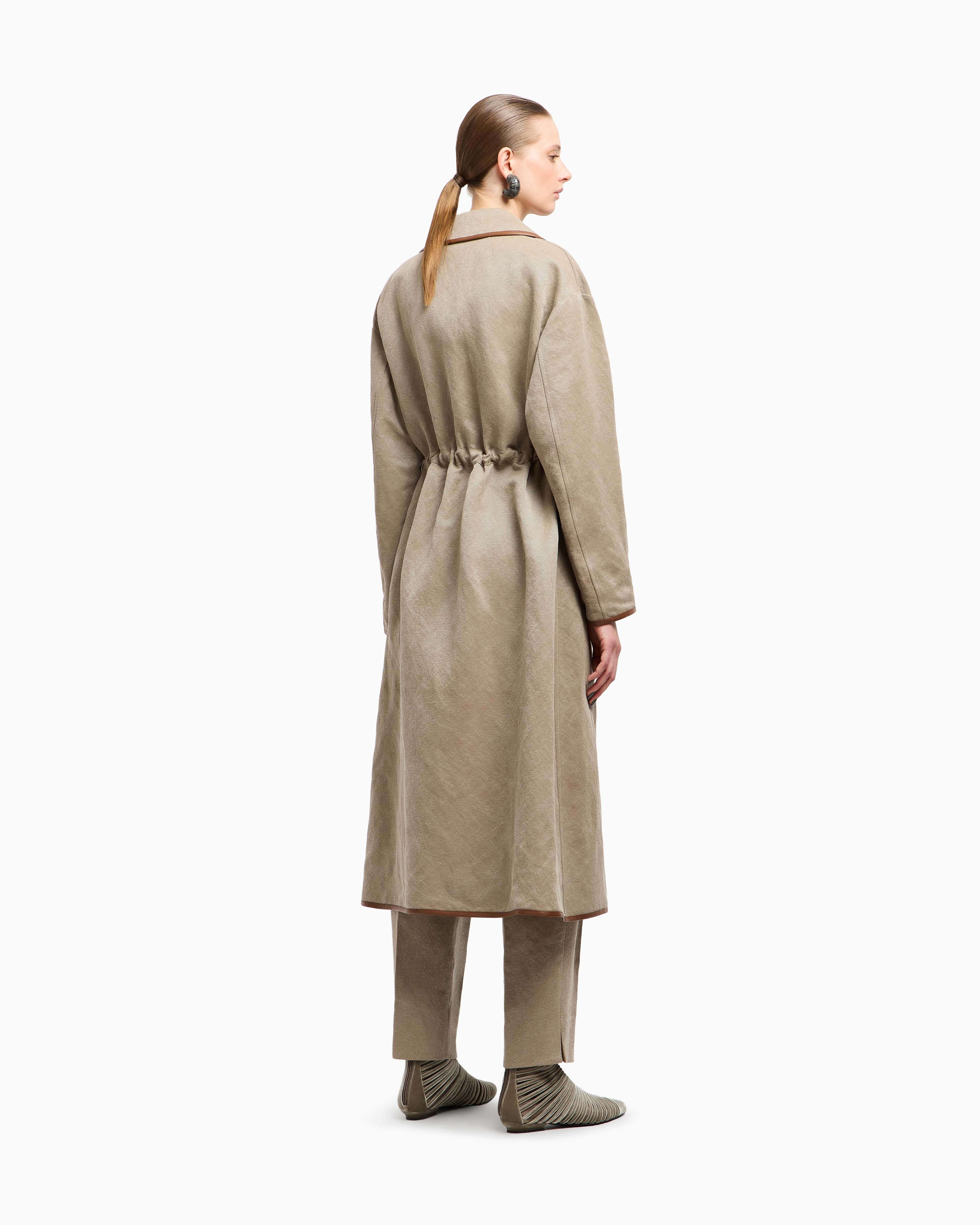 Giorgio Armani Hemp, Viscose And Cotton Cavalry Trench Coat In Neutral