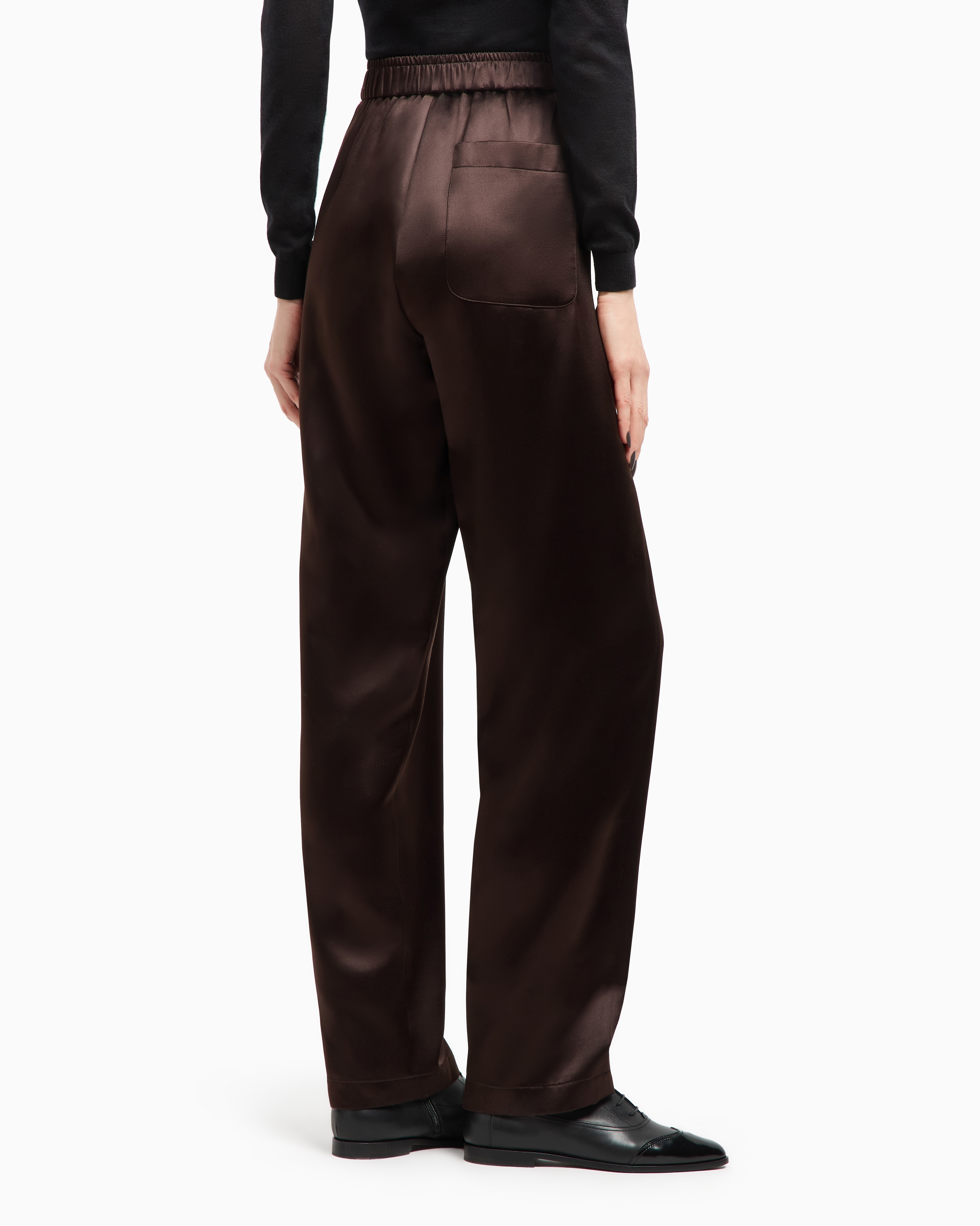 Giorgio Armani Straight-cut Trousers In Tussah Silk Satin In Brown