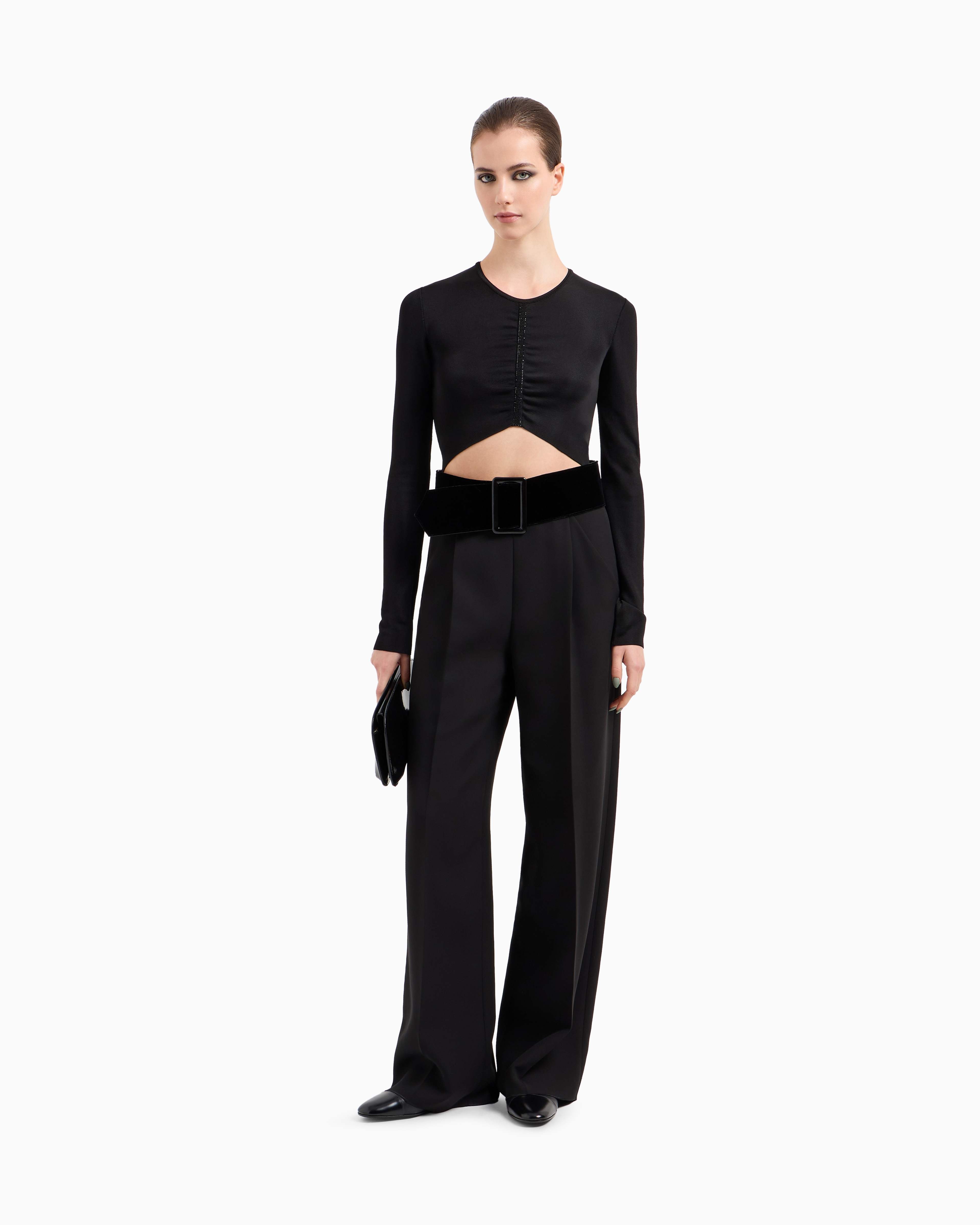 Giorgio Armani Embroidered Viscose Knit Short Jumper In Black
