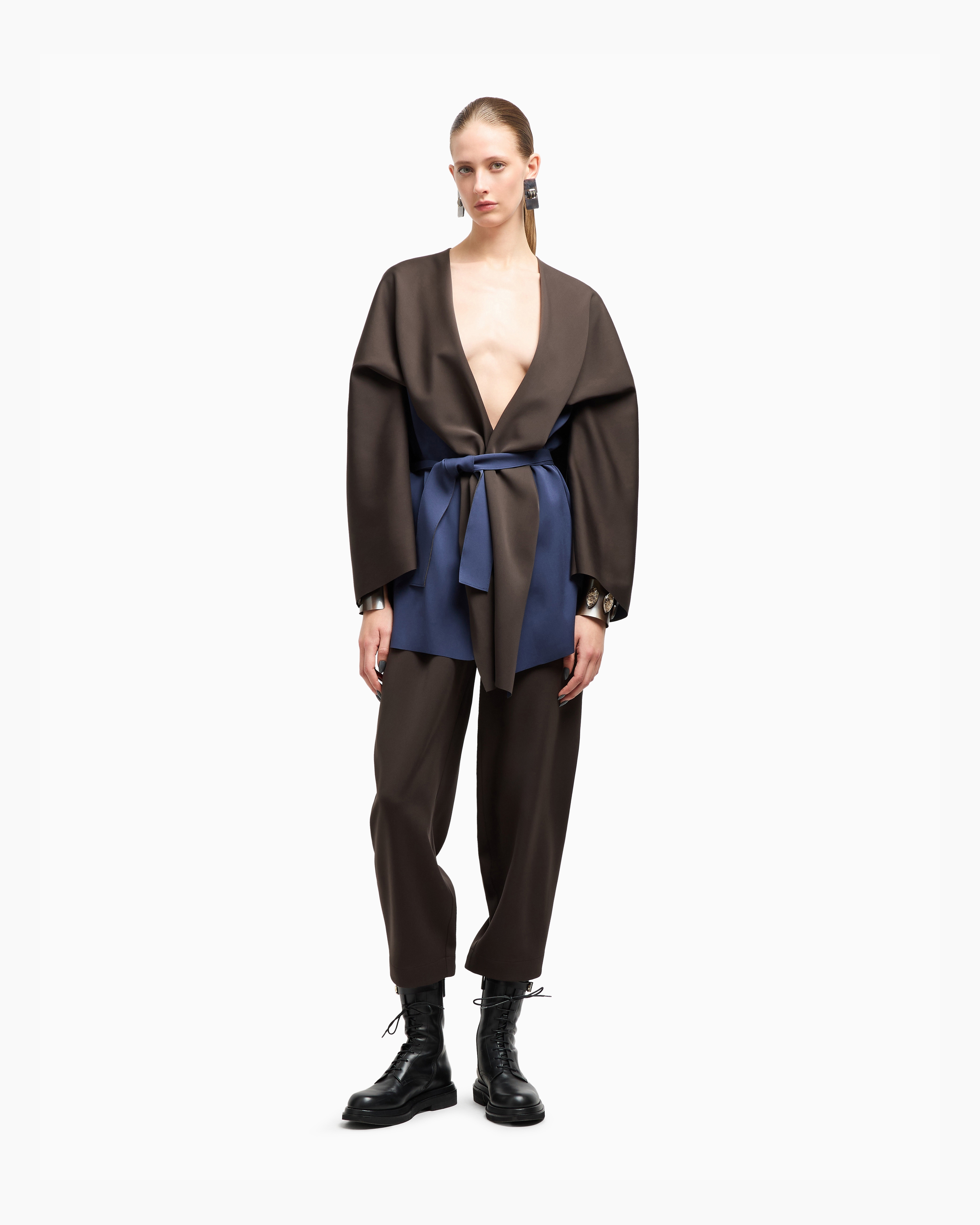 Giorgio Armani Silk Double Georgette Pea Coat In Blue