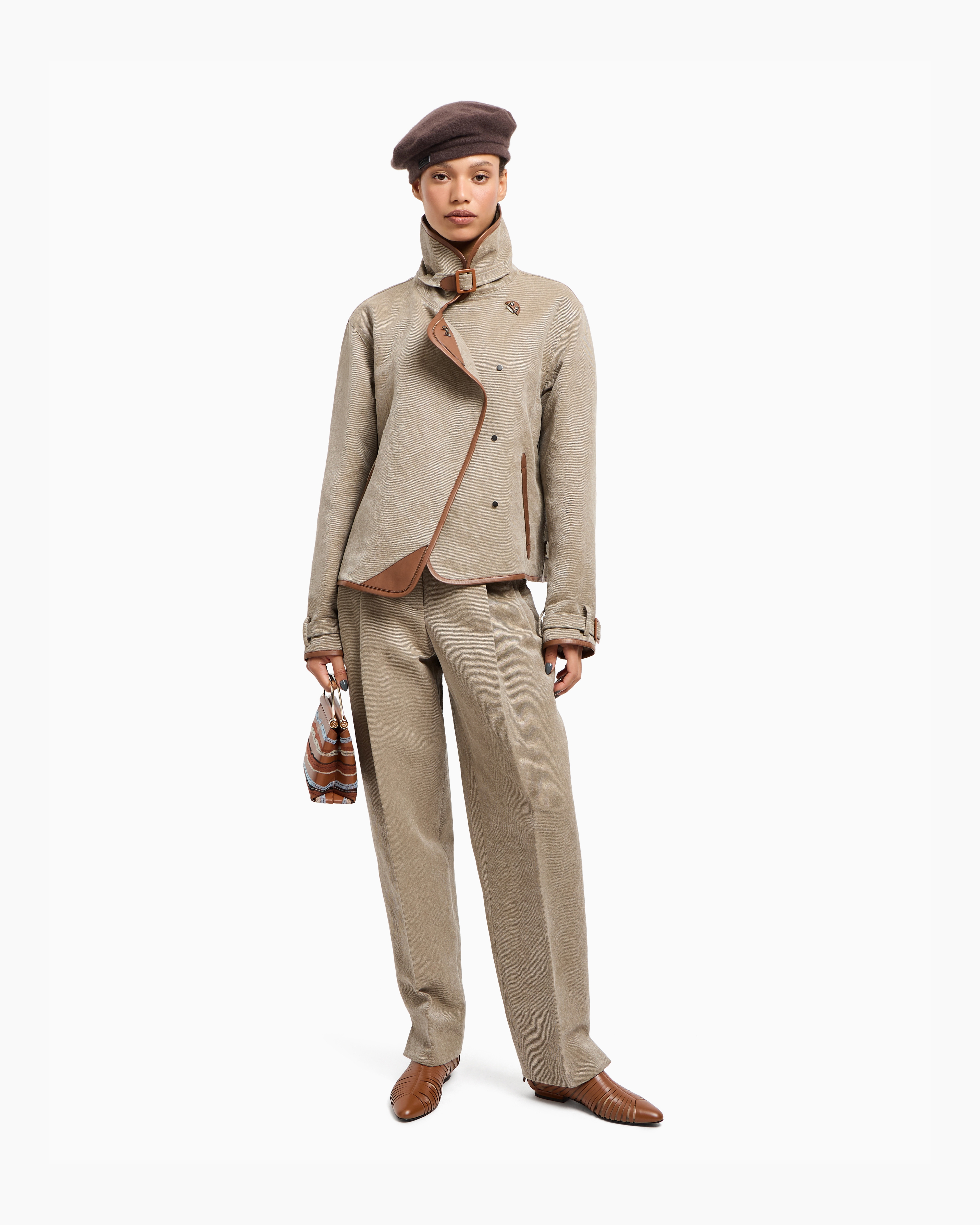 Giorgio Armani Hemp, Viscose And Cotton Cavalry Pea Coat In Neutral