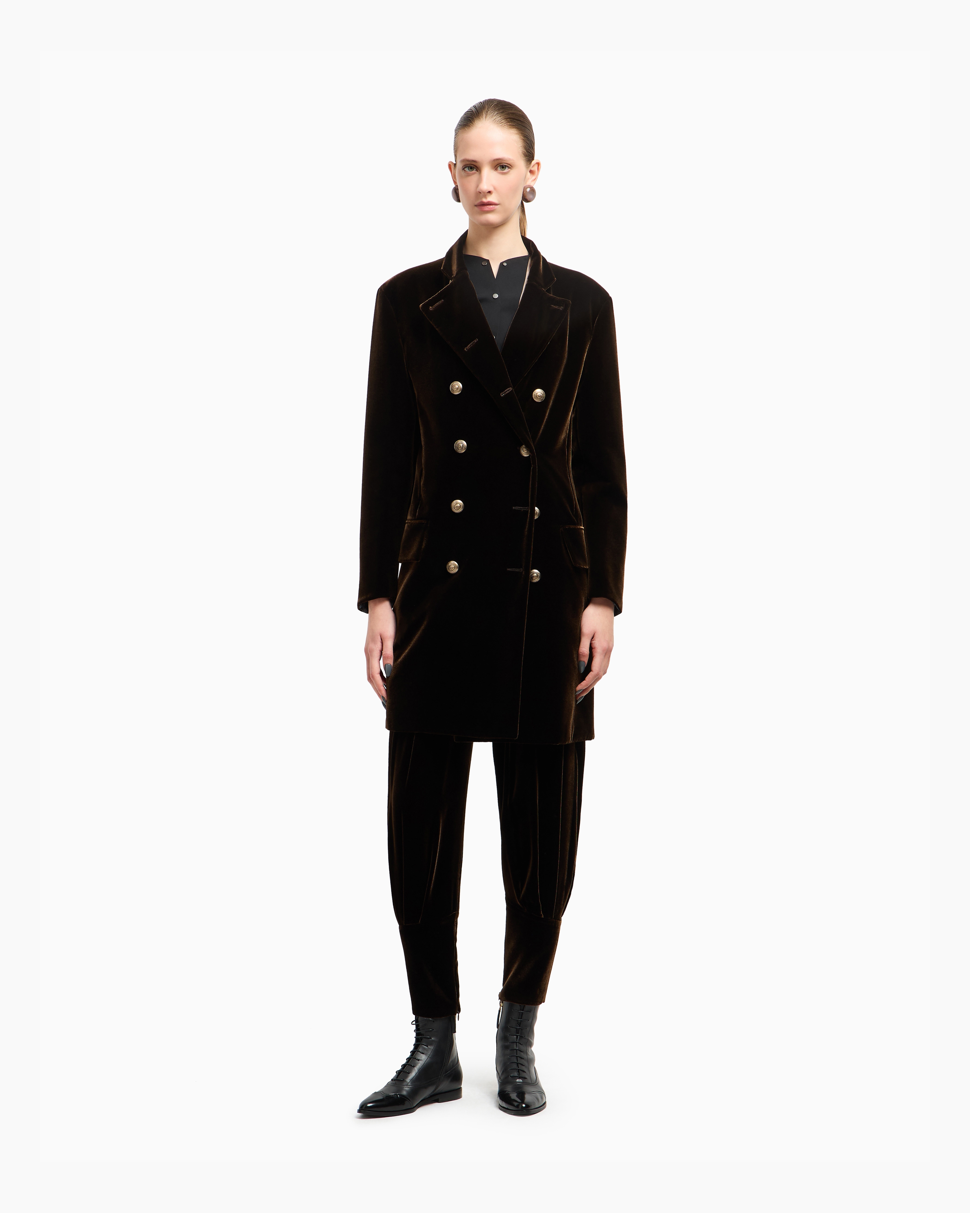 Giorgio Armani Velvet Trousers With Darts In Brown