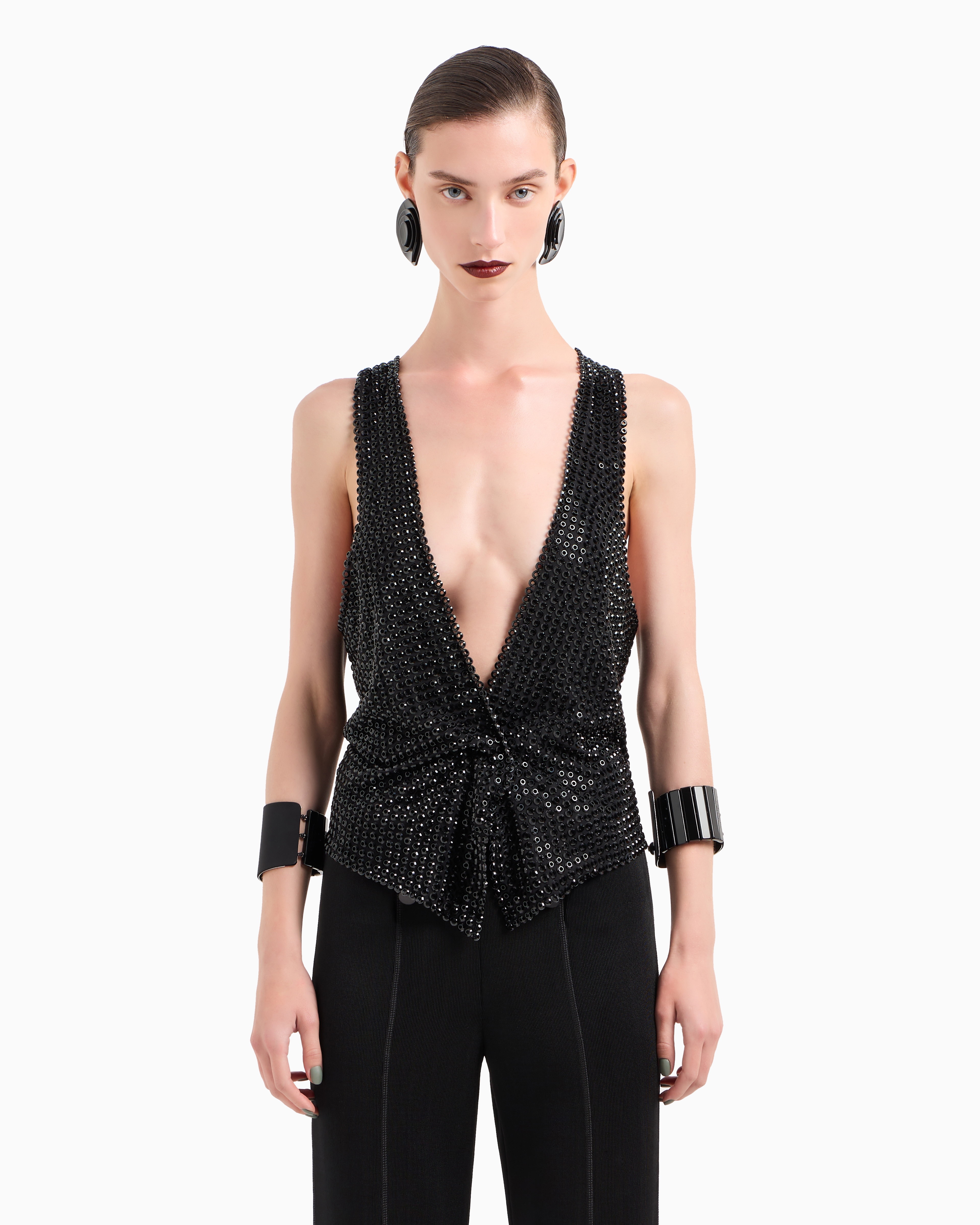 Giorgio Armani Silk Satin Gilet With All-over Embroidery In Black