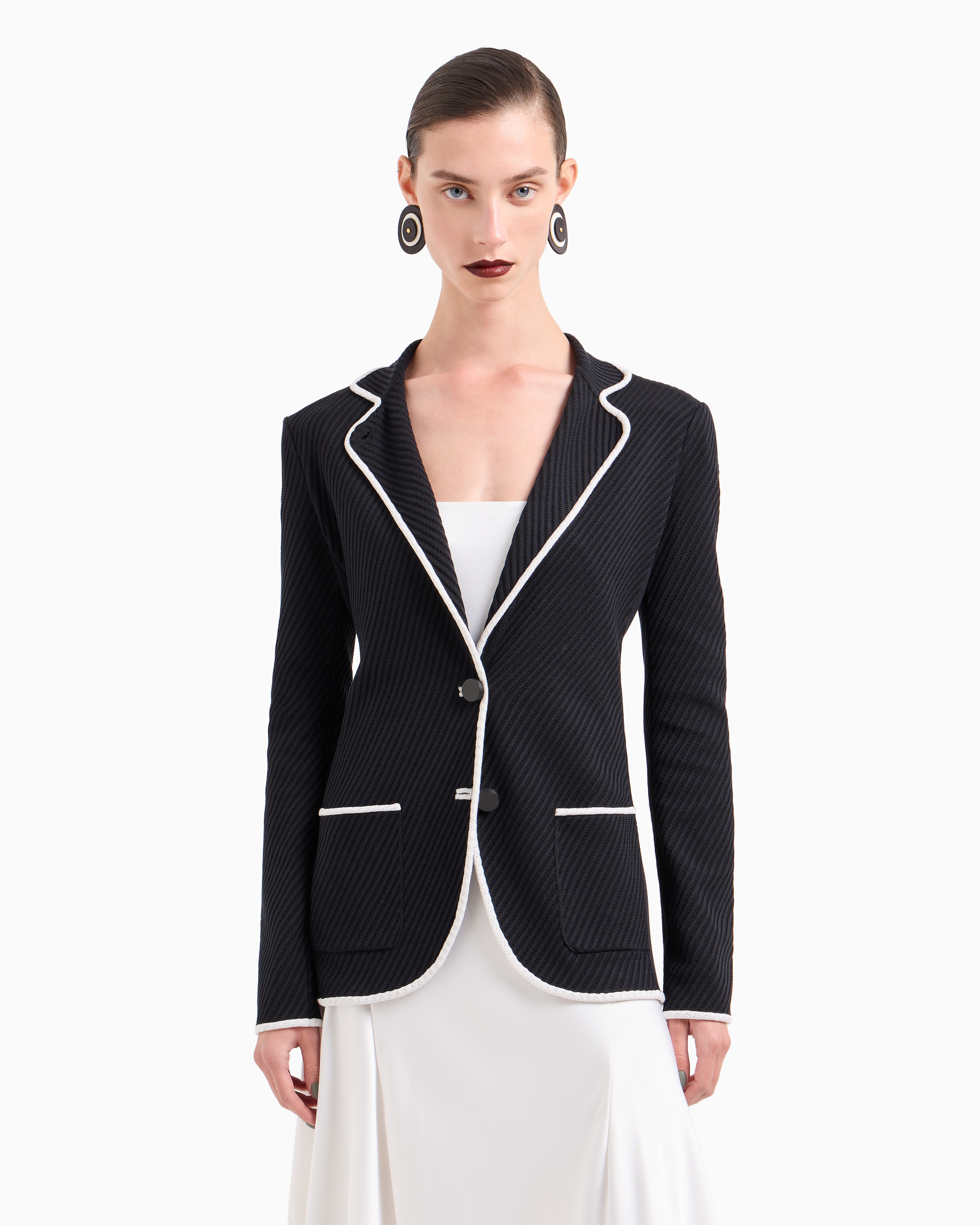 Giorgio Armani Silk Pointelle Knit Single-breasted Jacket In Black
