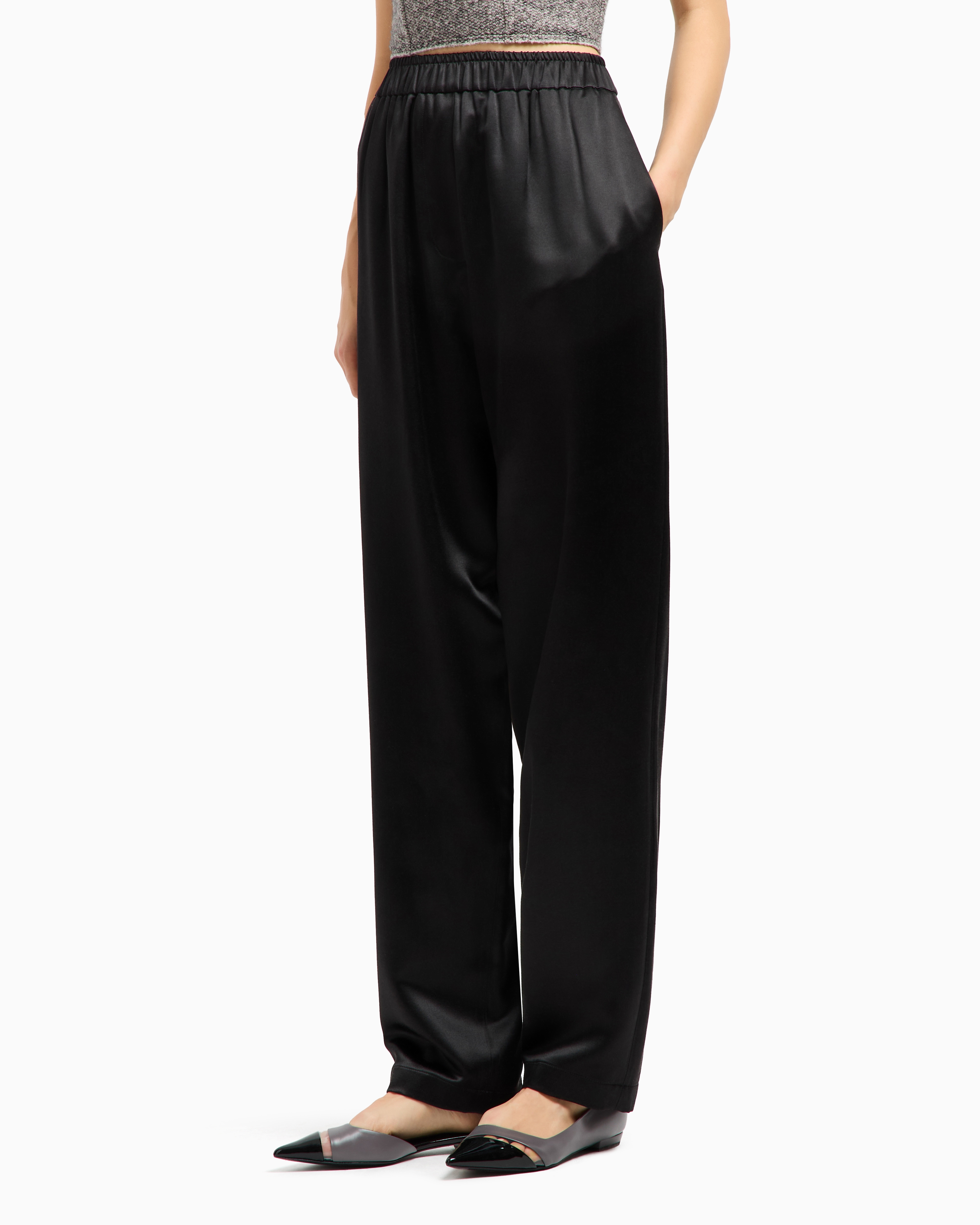 Giorgio Armani Straight-cut Trousers In Tussah Silk Satin In Black