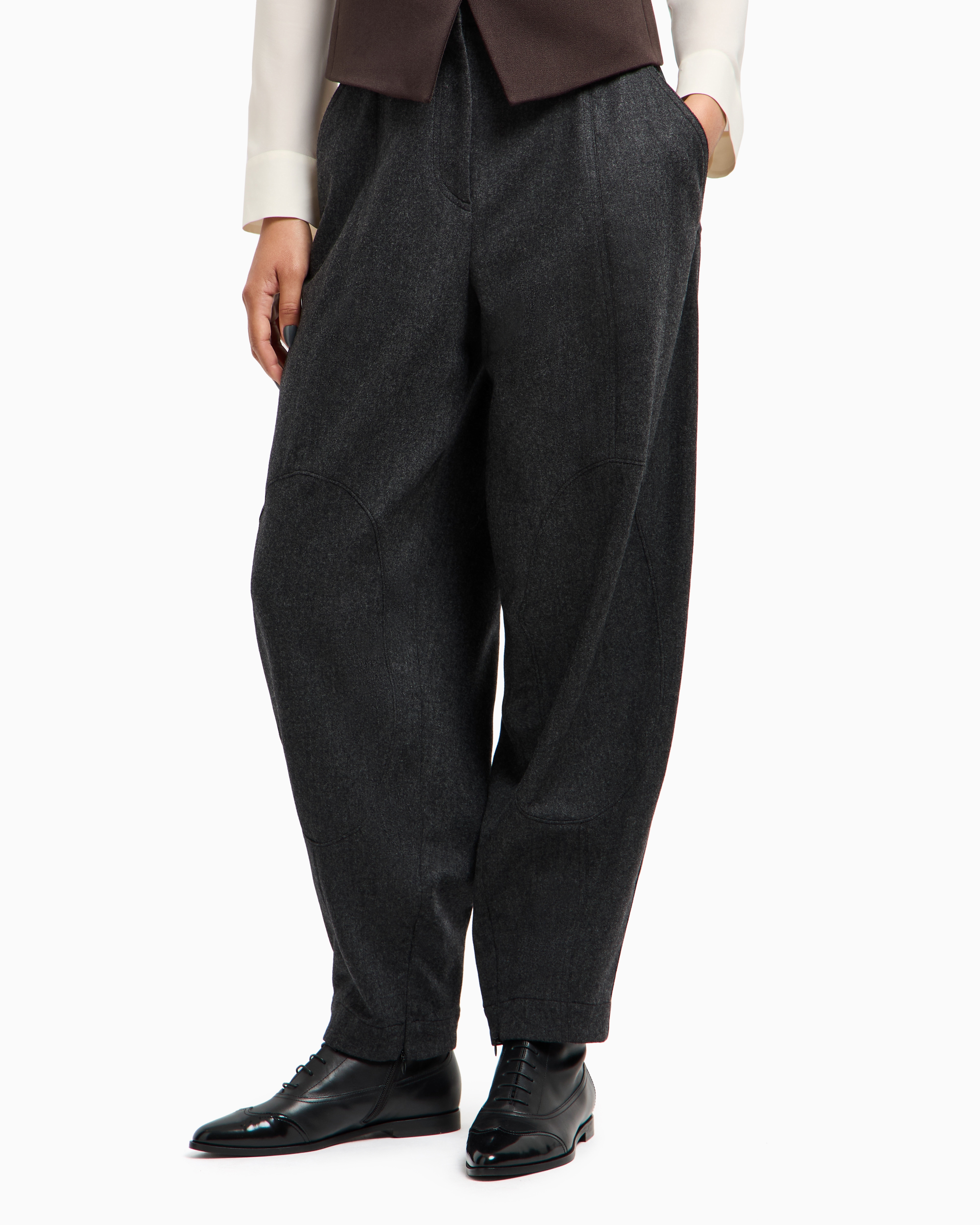 Giorgio Armani Wide Trousers In Wool And Cashmere Flannel In Black
