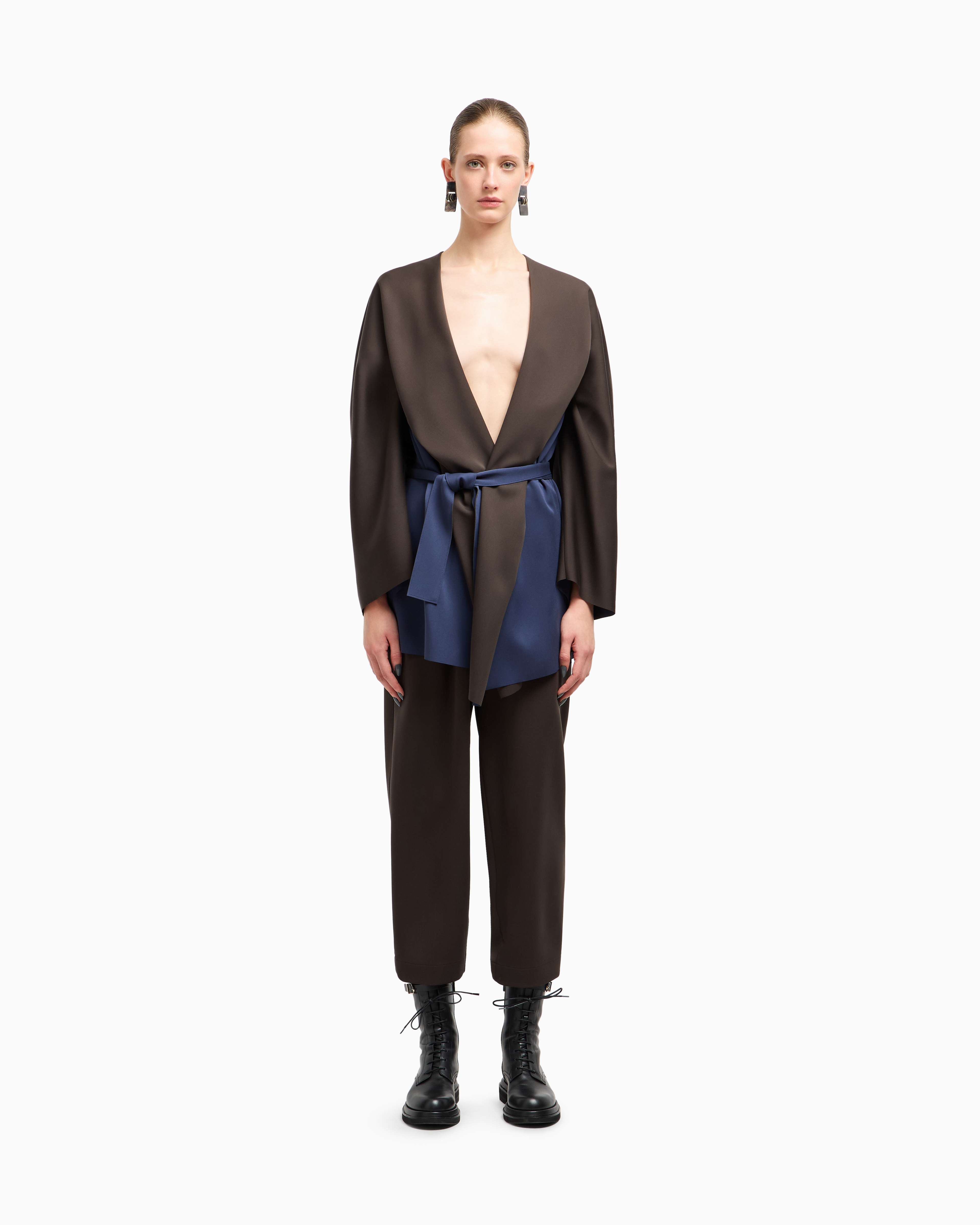 Giorgio Armani Silk Double Georgette Pea Coat In Blue