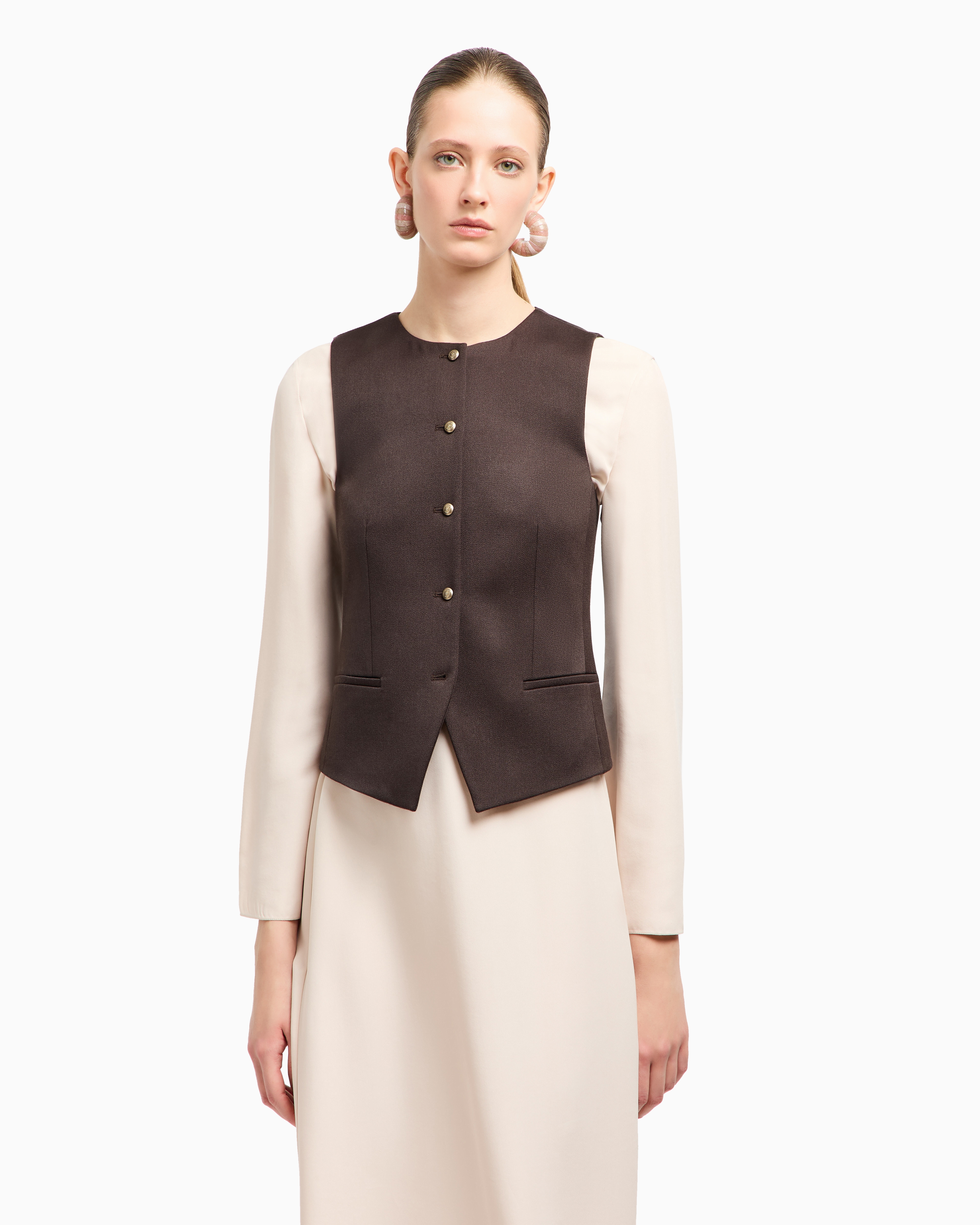 Giorgio Armani Women Single-breasted Hemp And Viscose Vest In Brown