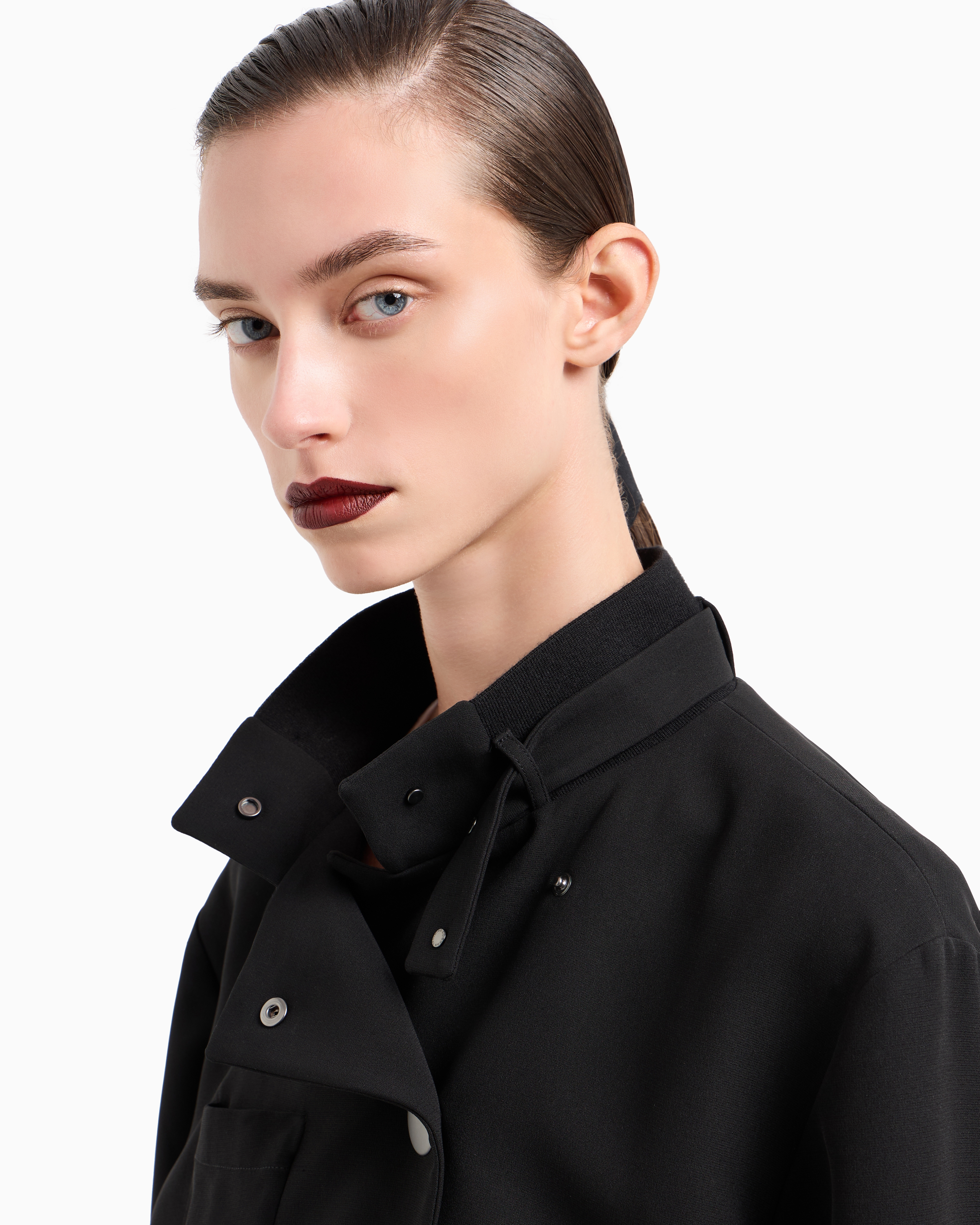 Giorgio Armani Short Pea Coat In Silk Crêpe Cady In Black