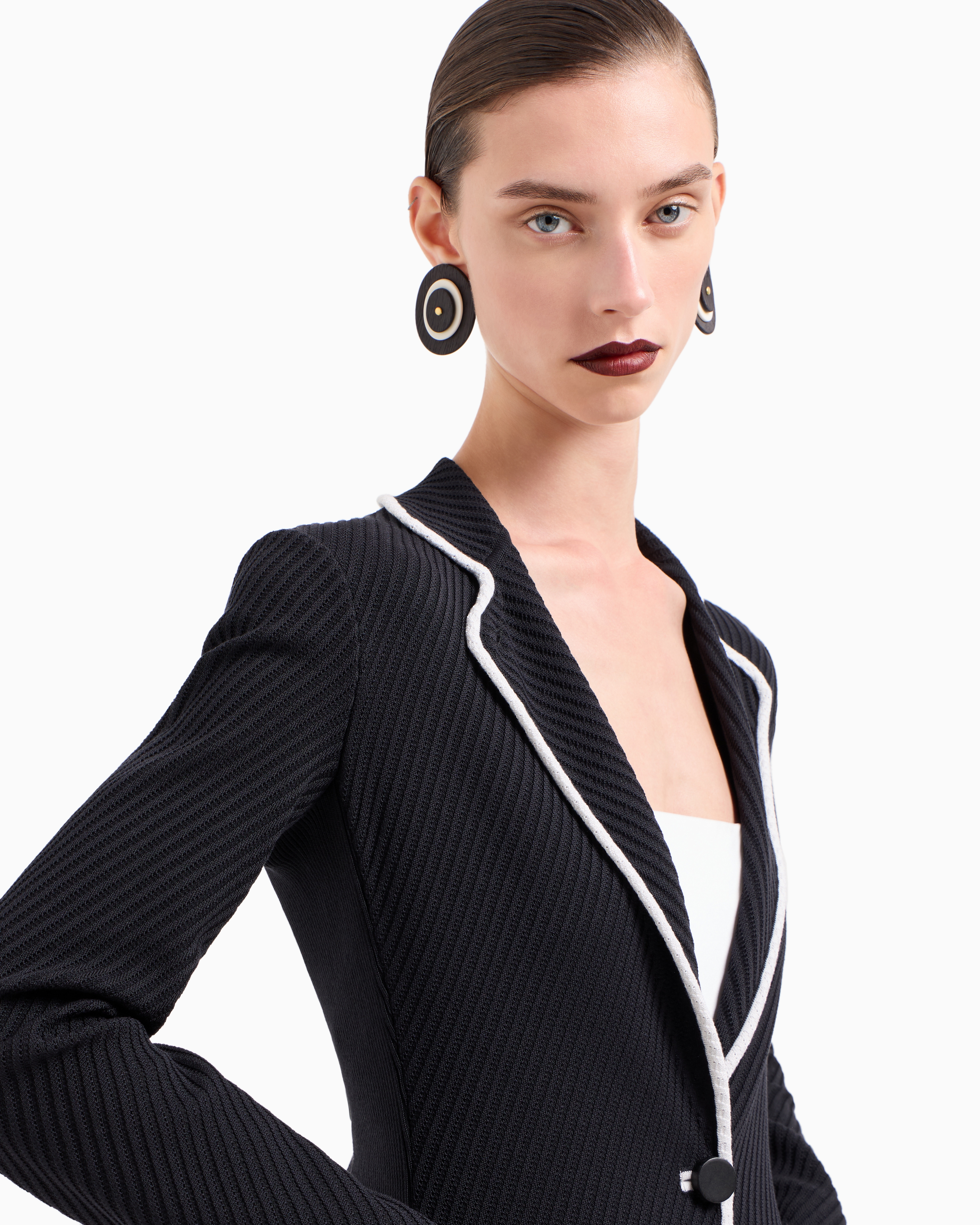 Giorgio Armani Silk Pointelle Knit Single-breasted Jacket In Black