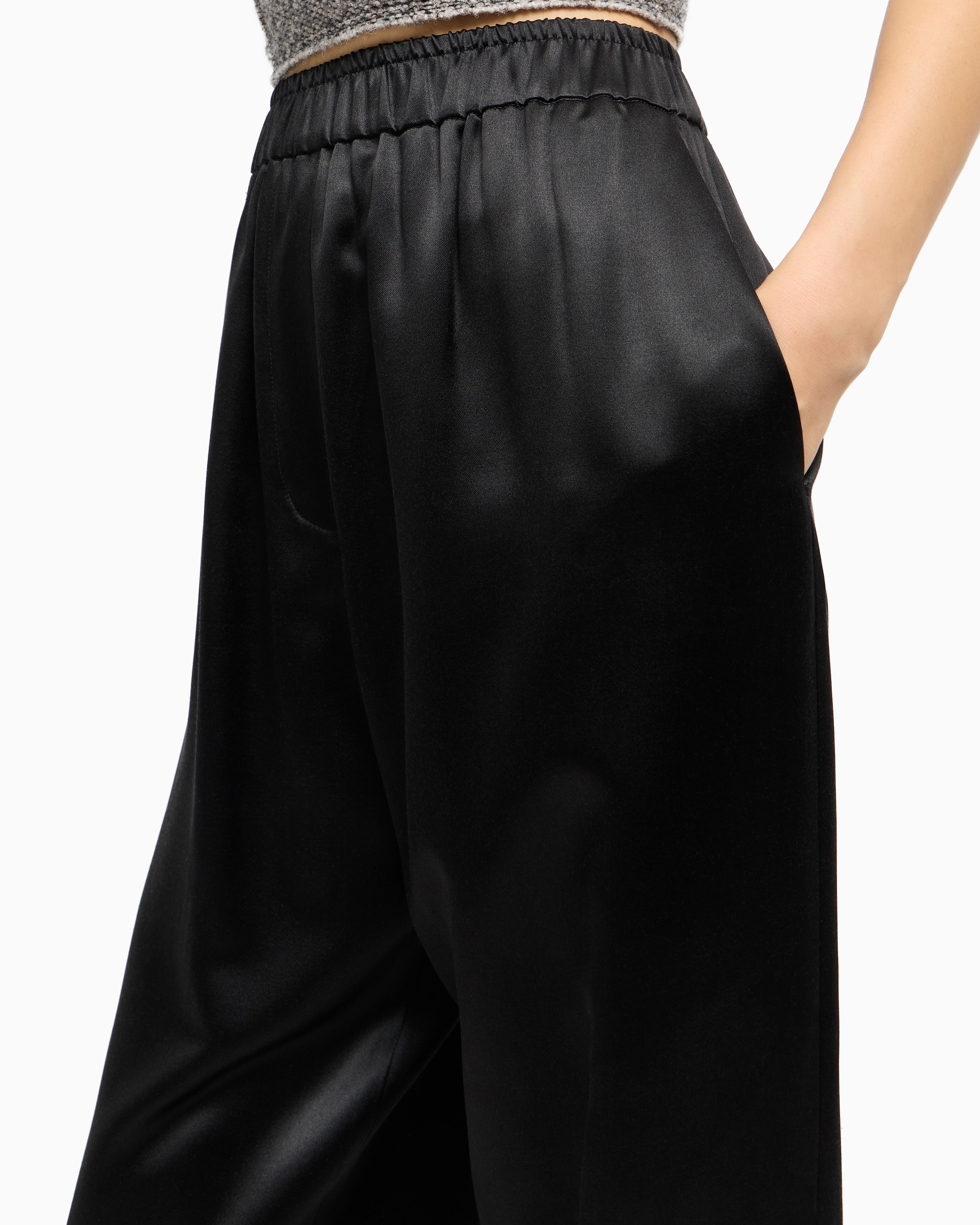 Giorgio Armani Straight-cut Trousers In Tussah Silk Satin In Black