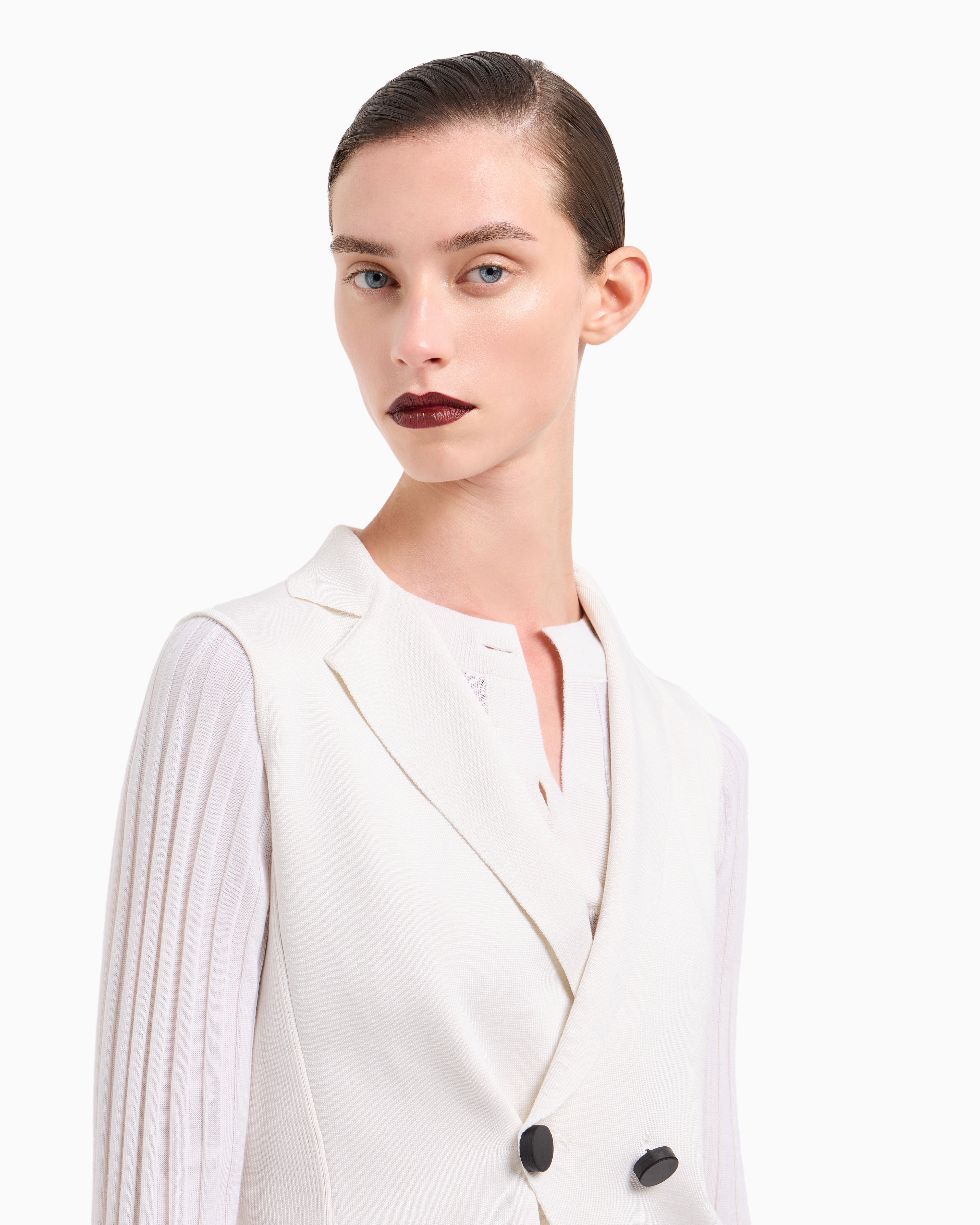 Giorgio Armani Silk Knit Double-breasted Gilet In White