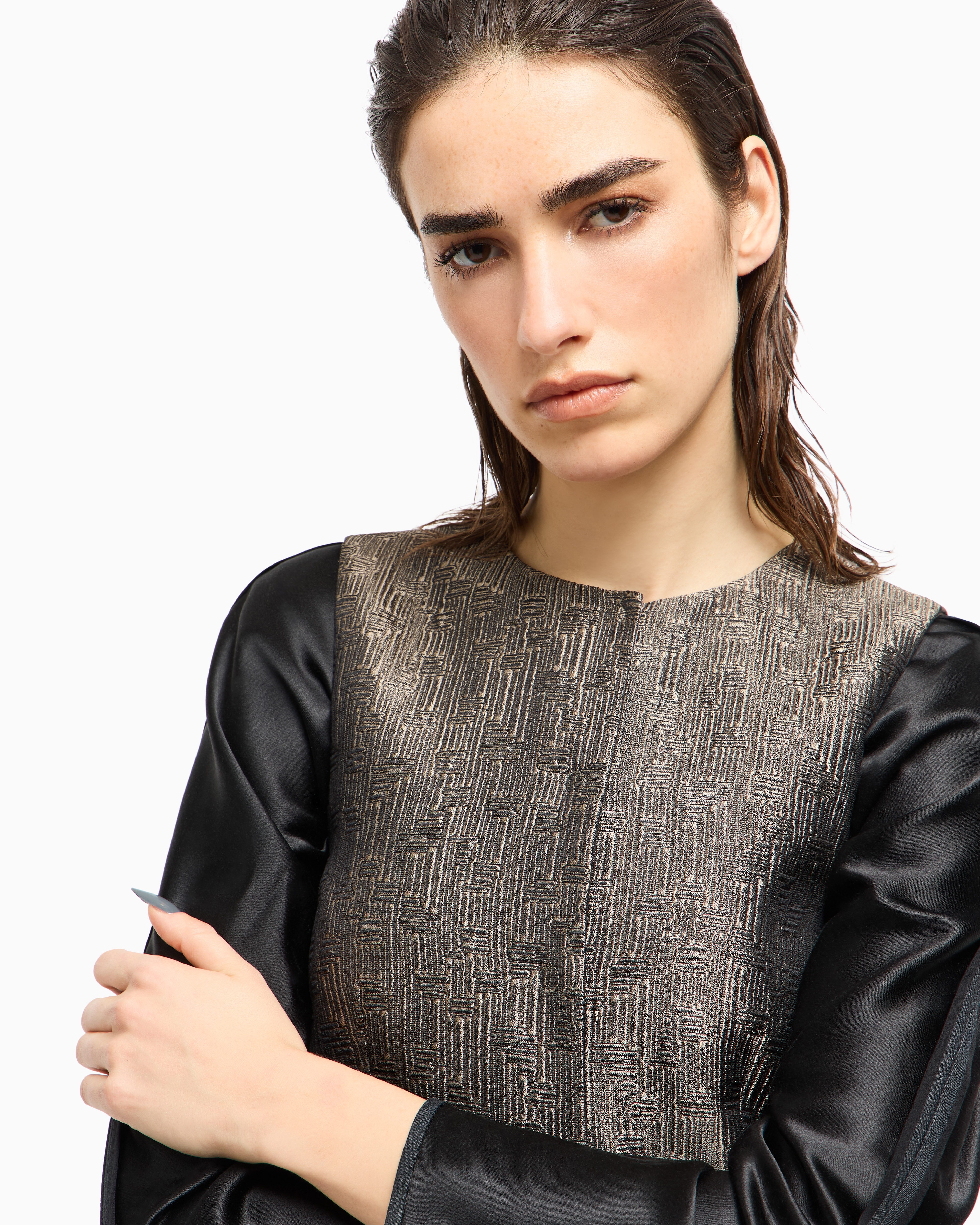 Giorgio Armani Single-breasted Waistcoat In Jacquard Silk And Wool In Brown