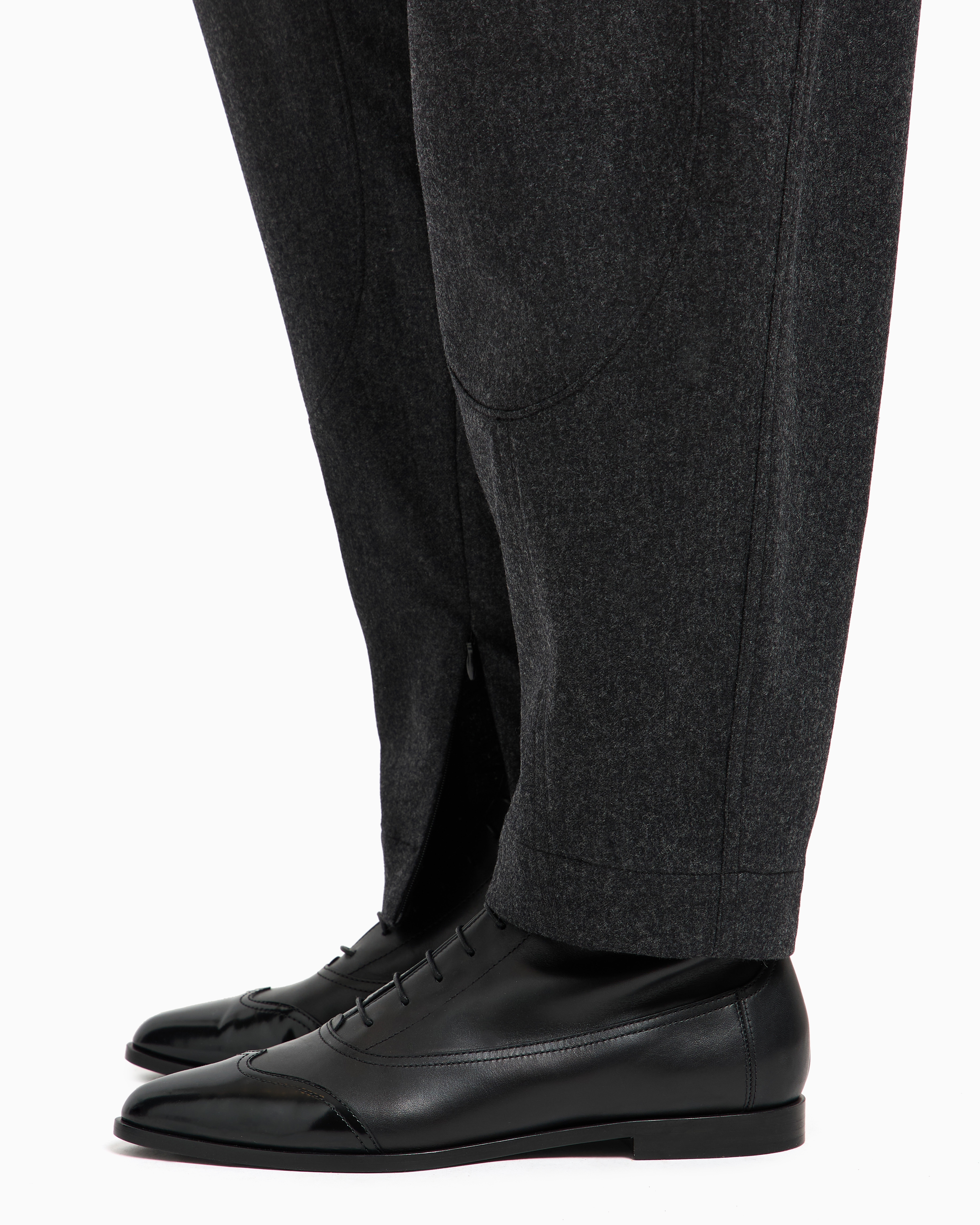 Giorgio Armani Wide Trousers In Wool And Cashmere Flannel In Black