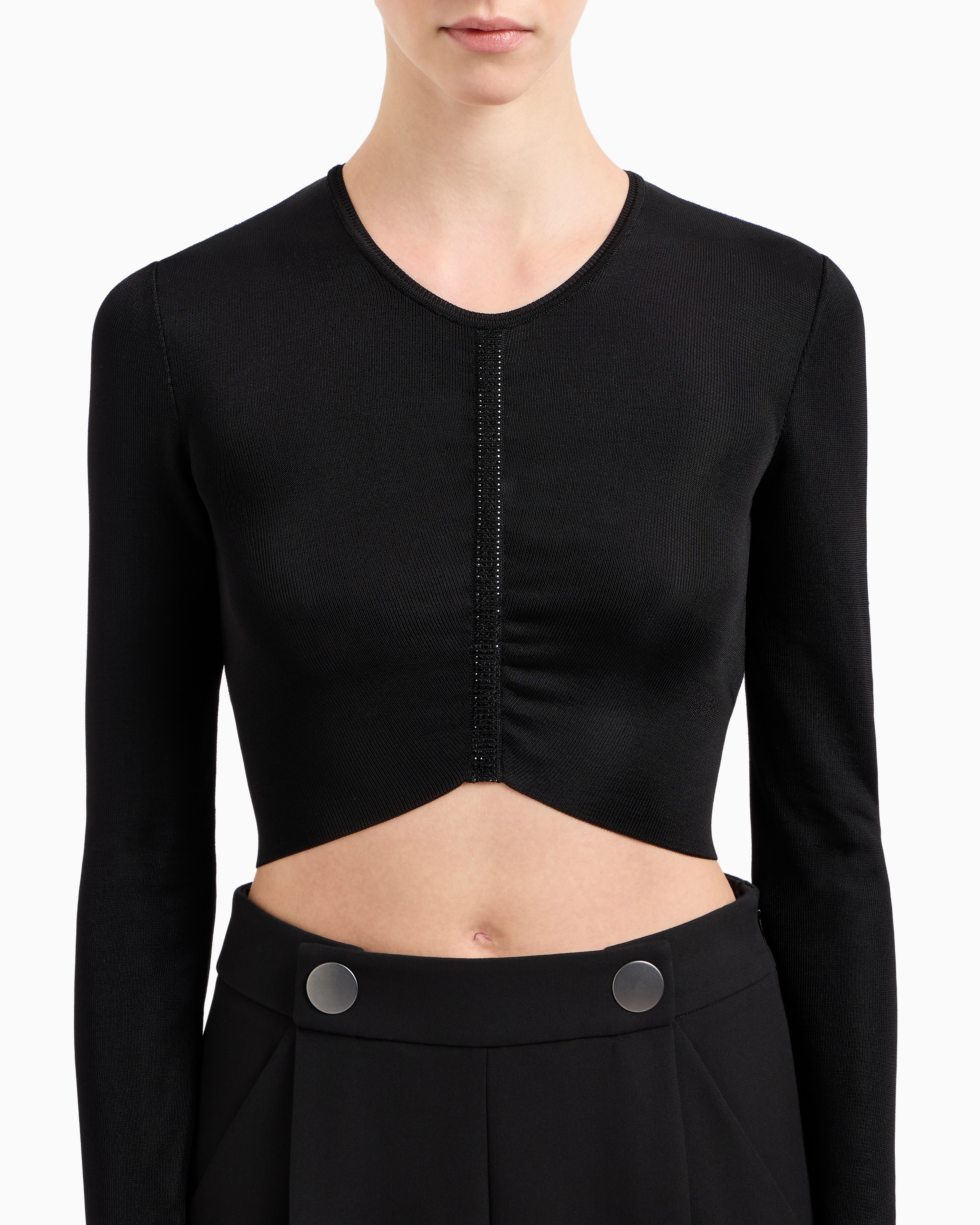 Giorgio Armani Embroidered Viscose Knit Short Jumper In Black
