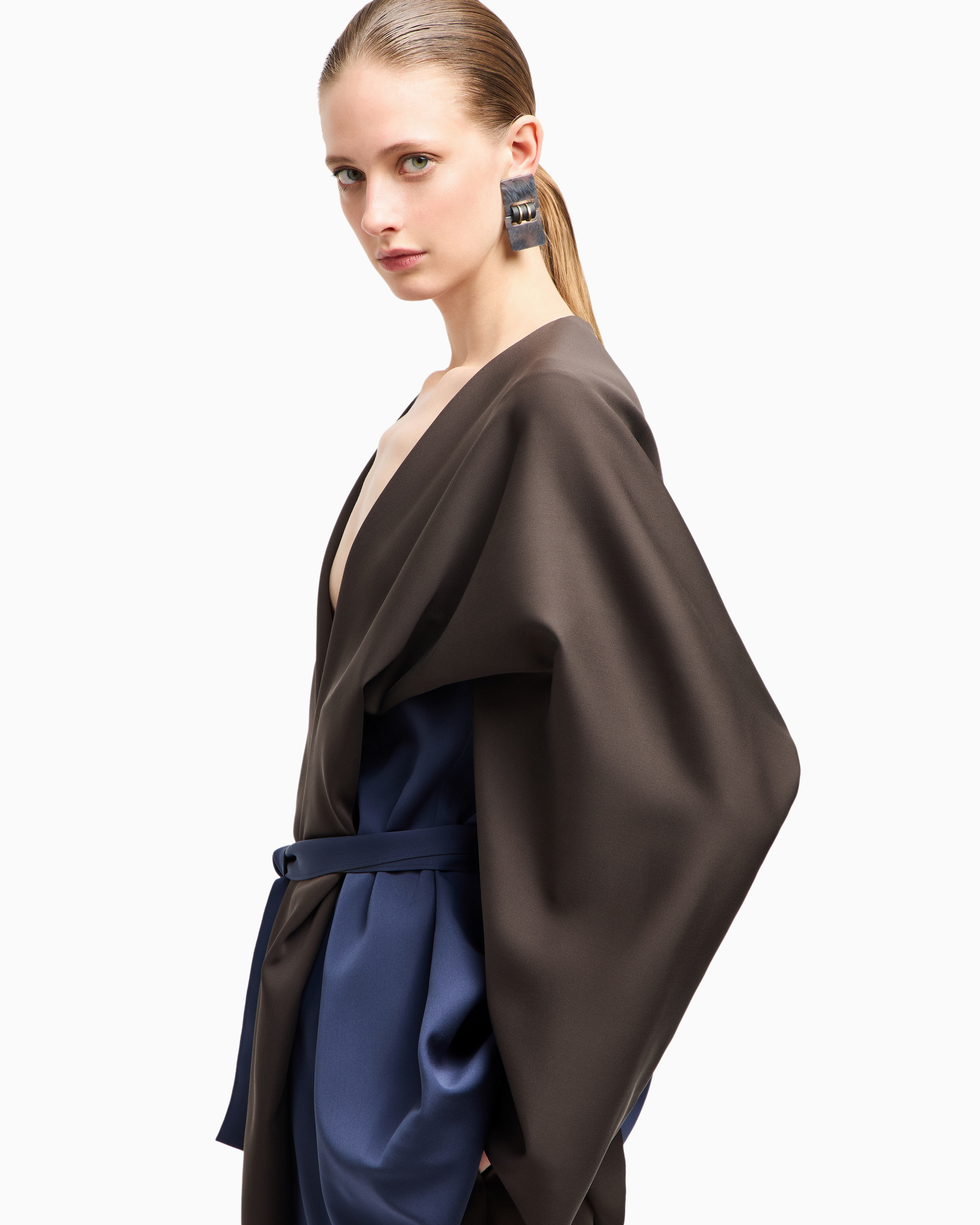 Giorgio Armani Silk Double Georgette Pea Coat In Blue