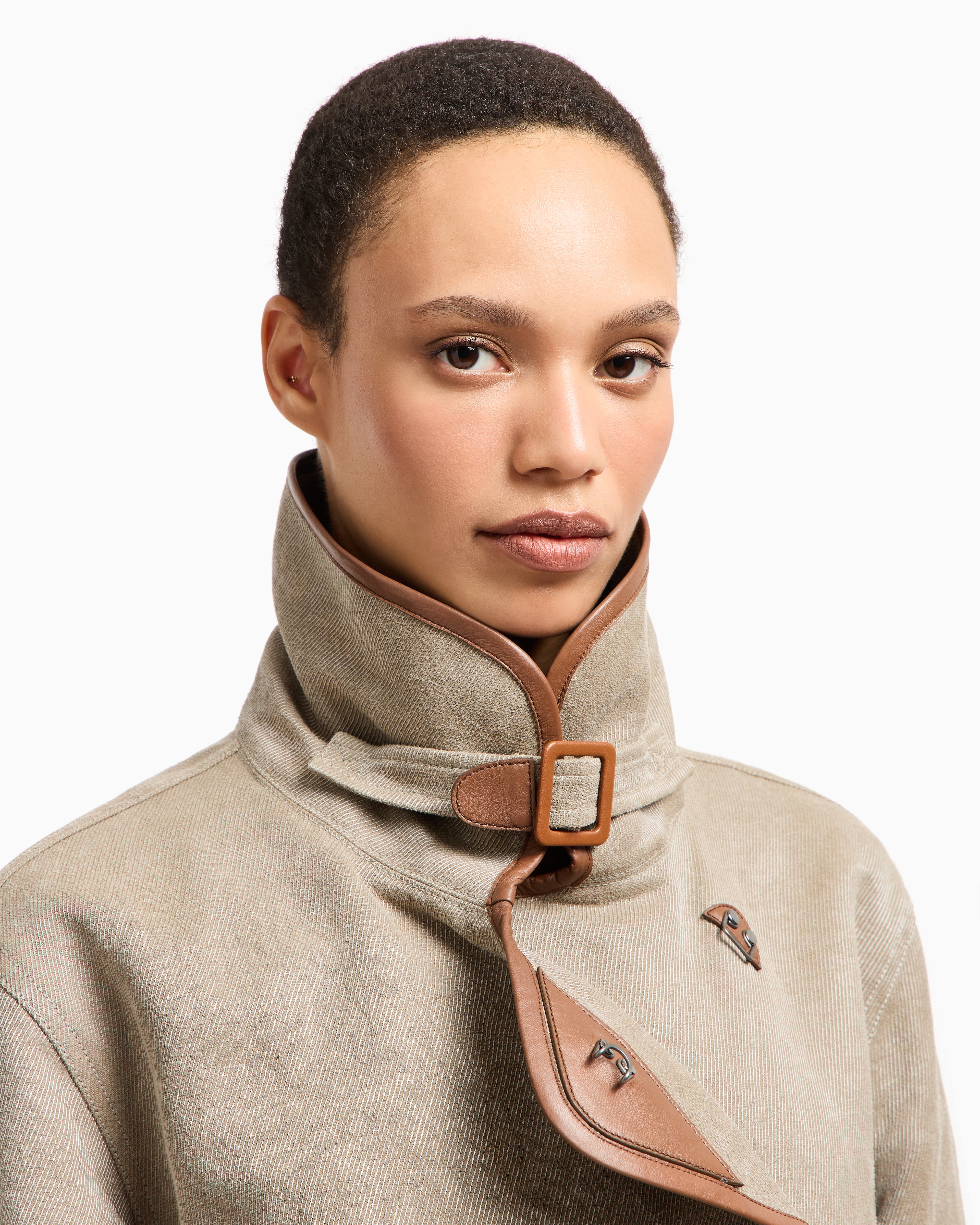 Giorgio Armani Hemp, Viscose And Cotton Cavalry Pea Coat In Neutral
