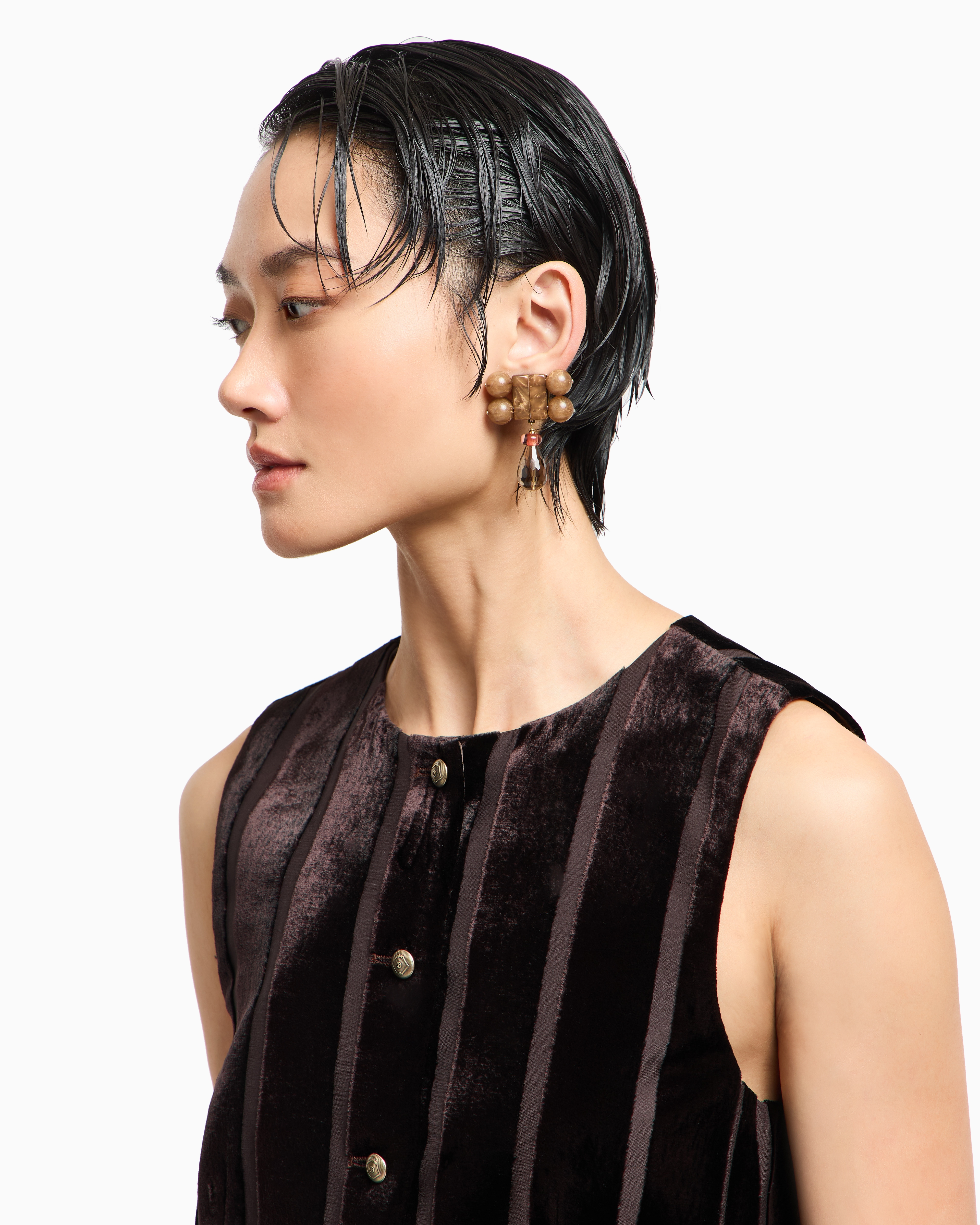 Giorgio Armani Single-breasted Waistcoat In Devoré-striped Corduroy In Pattern