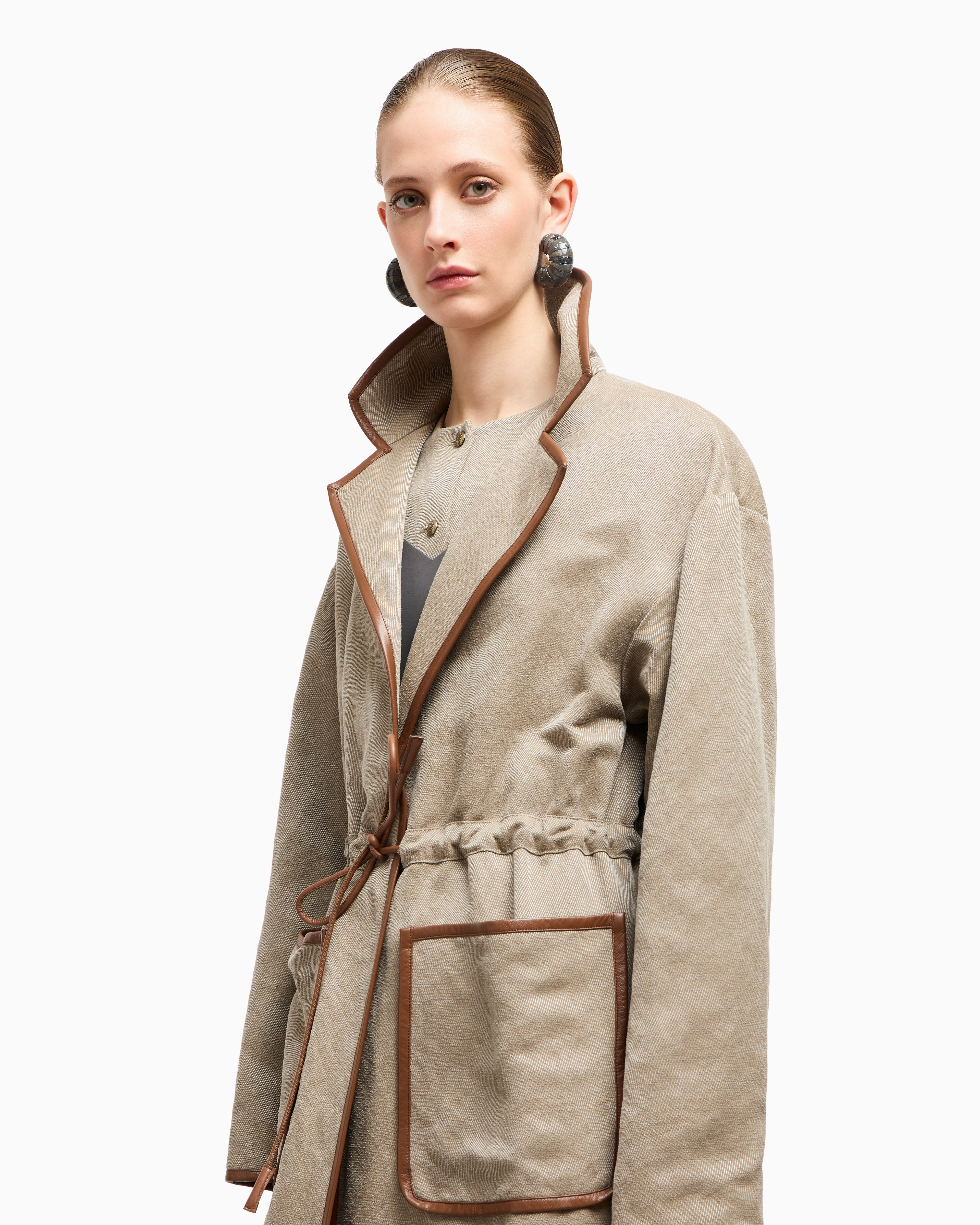 Giorgio Armani Hemp, Viscose And Cotton Cavalry Trench Coat In Neutral