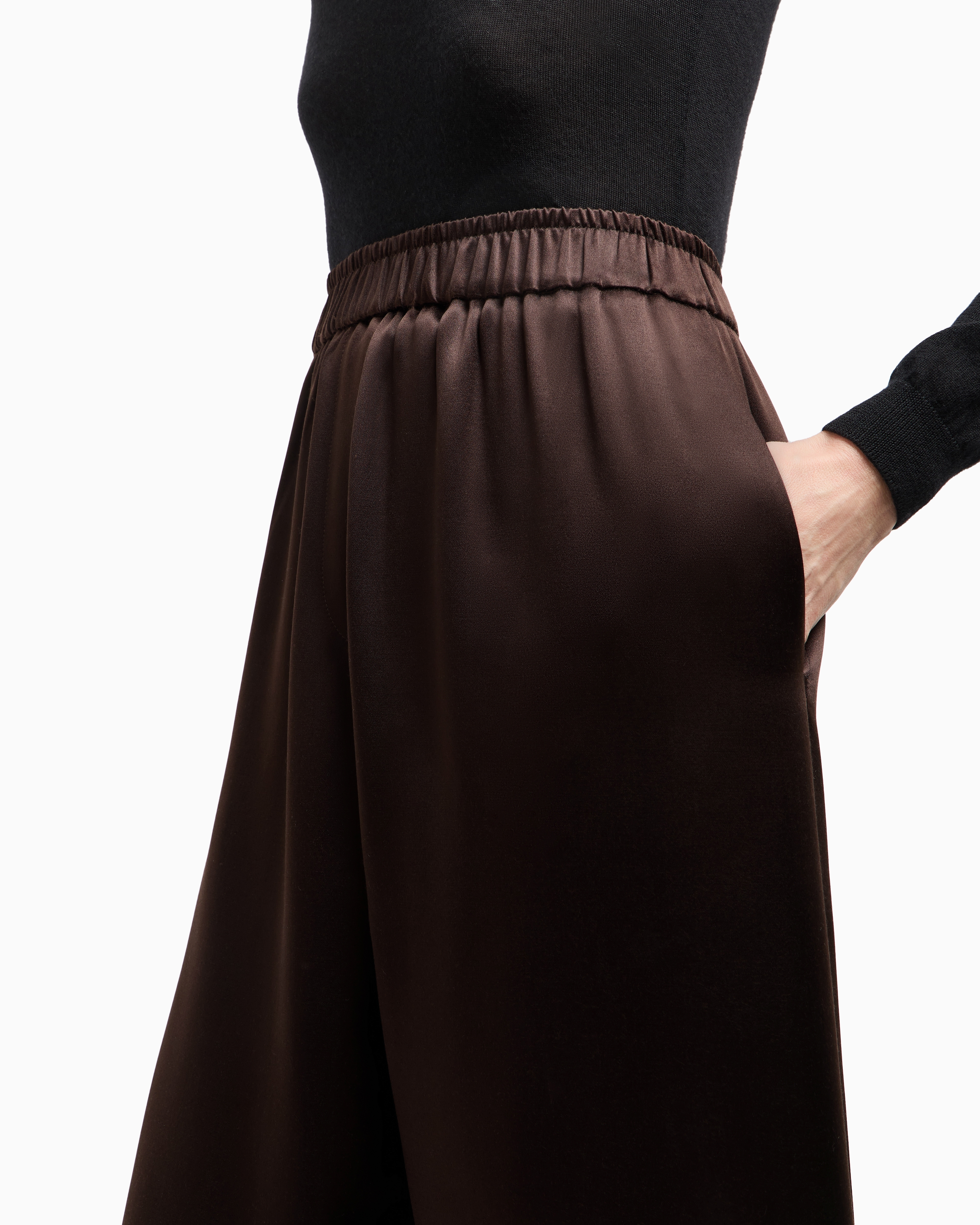Giorgio Armani Straight-cut Trousers In Tussah Silk Satin In Brown