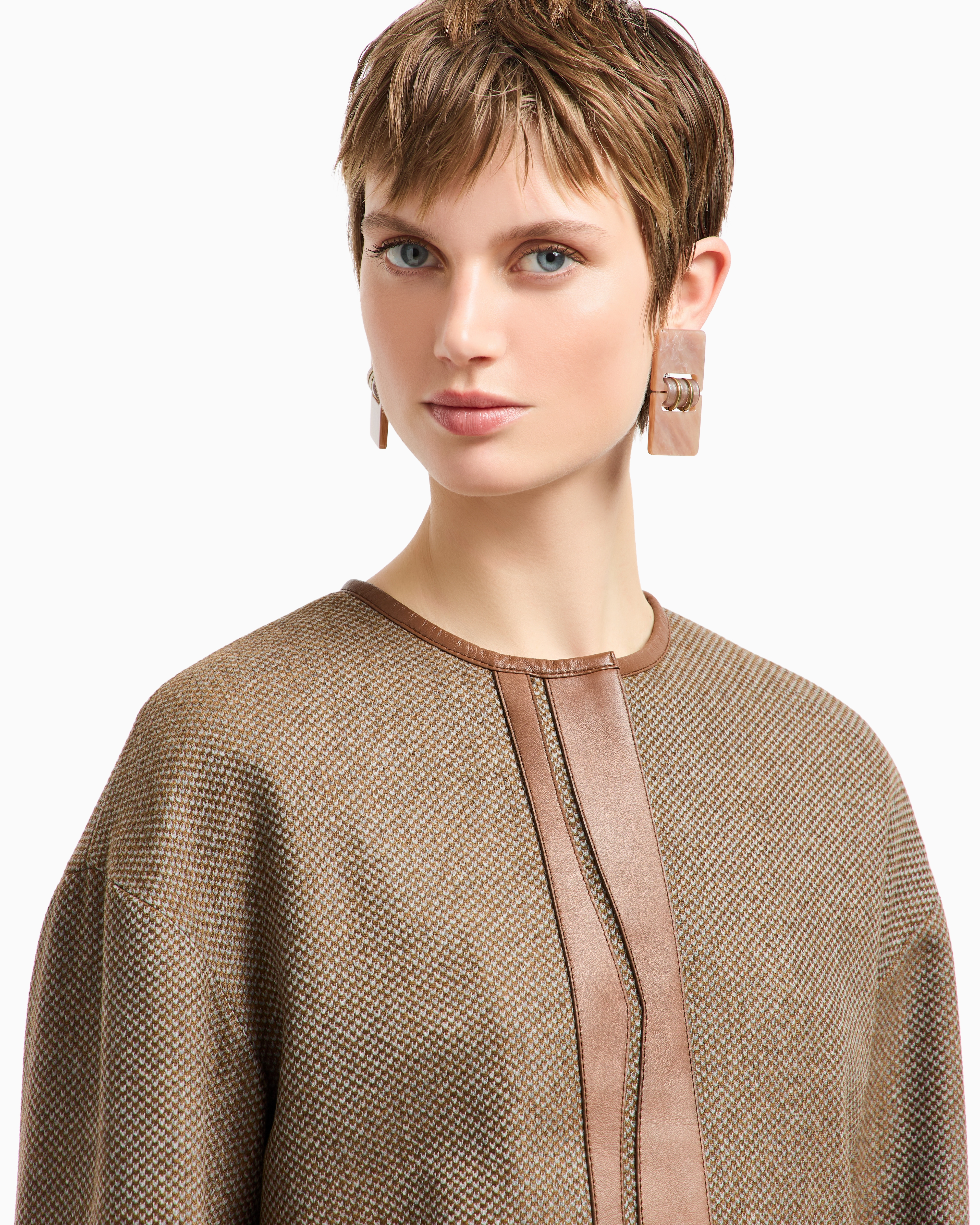 Giorgio Armani Single-breasted Jacket In Virgin Wool And Cashmere With Leather Details In Brown