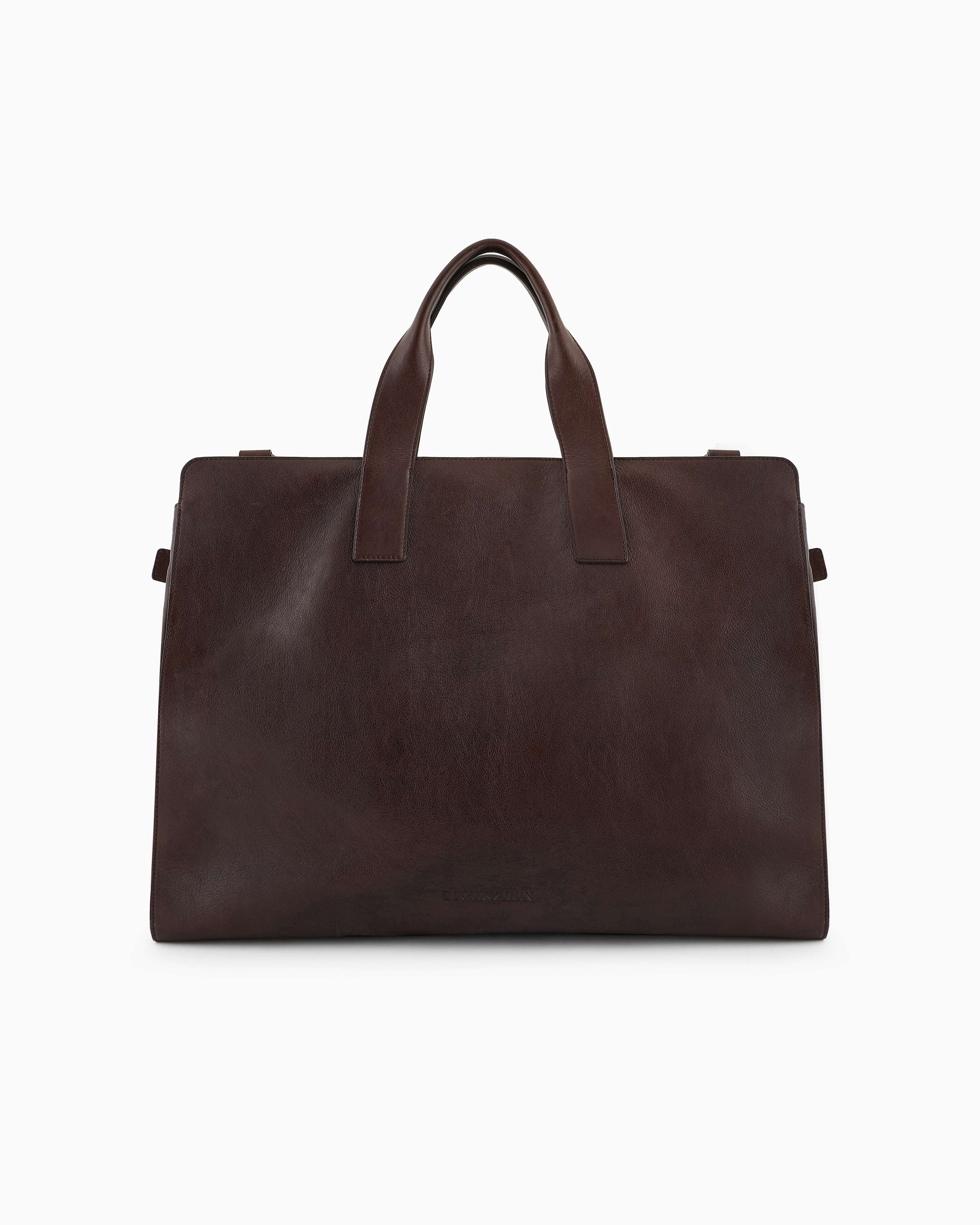 Emporio Armani - Leather duffel bag with embossed logo, Man, Gold, Size: TU