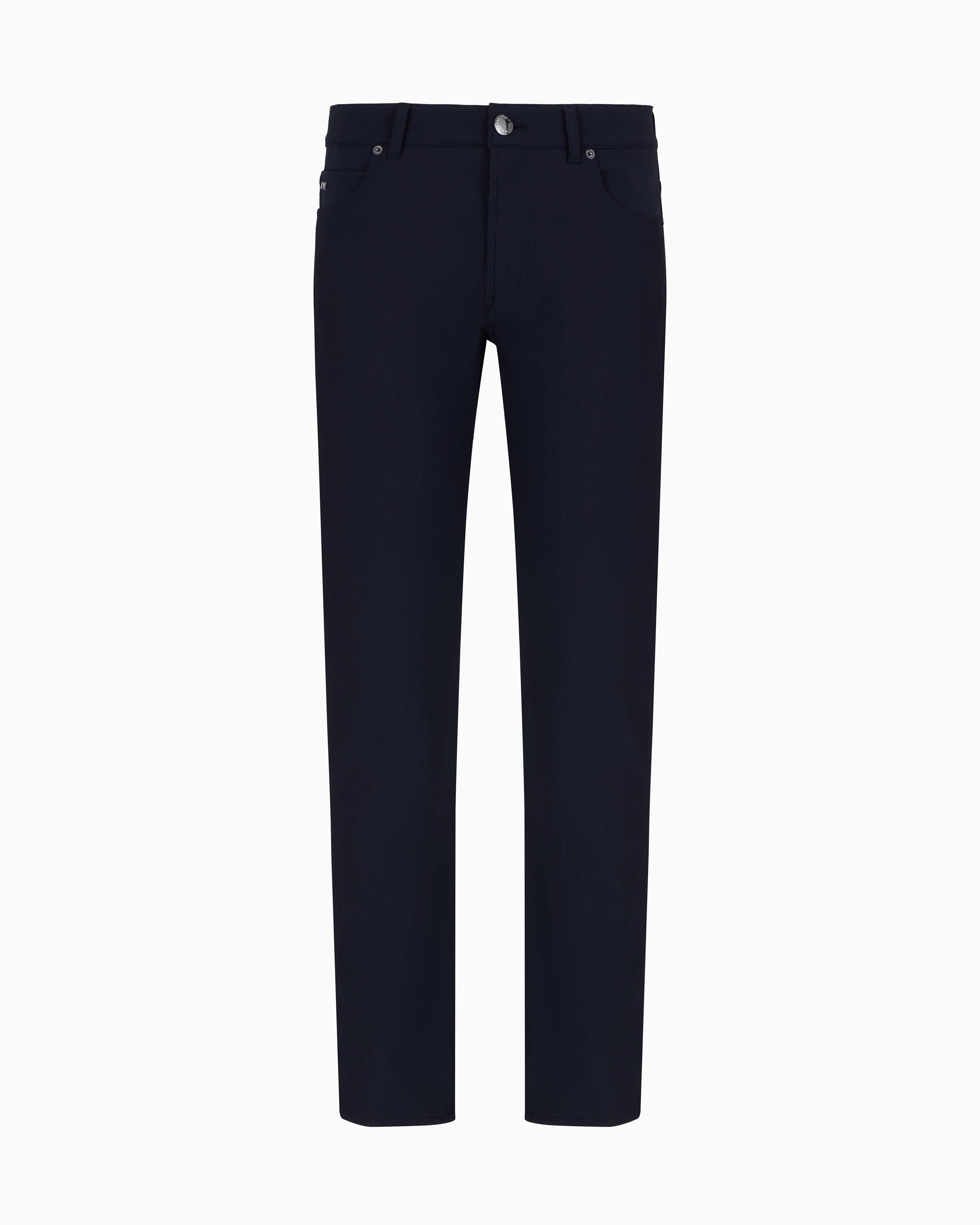 Emporio Armani - Canneté-effect stretch nylon five-pocket trousers, Man, Navy Blue, Size:
