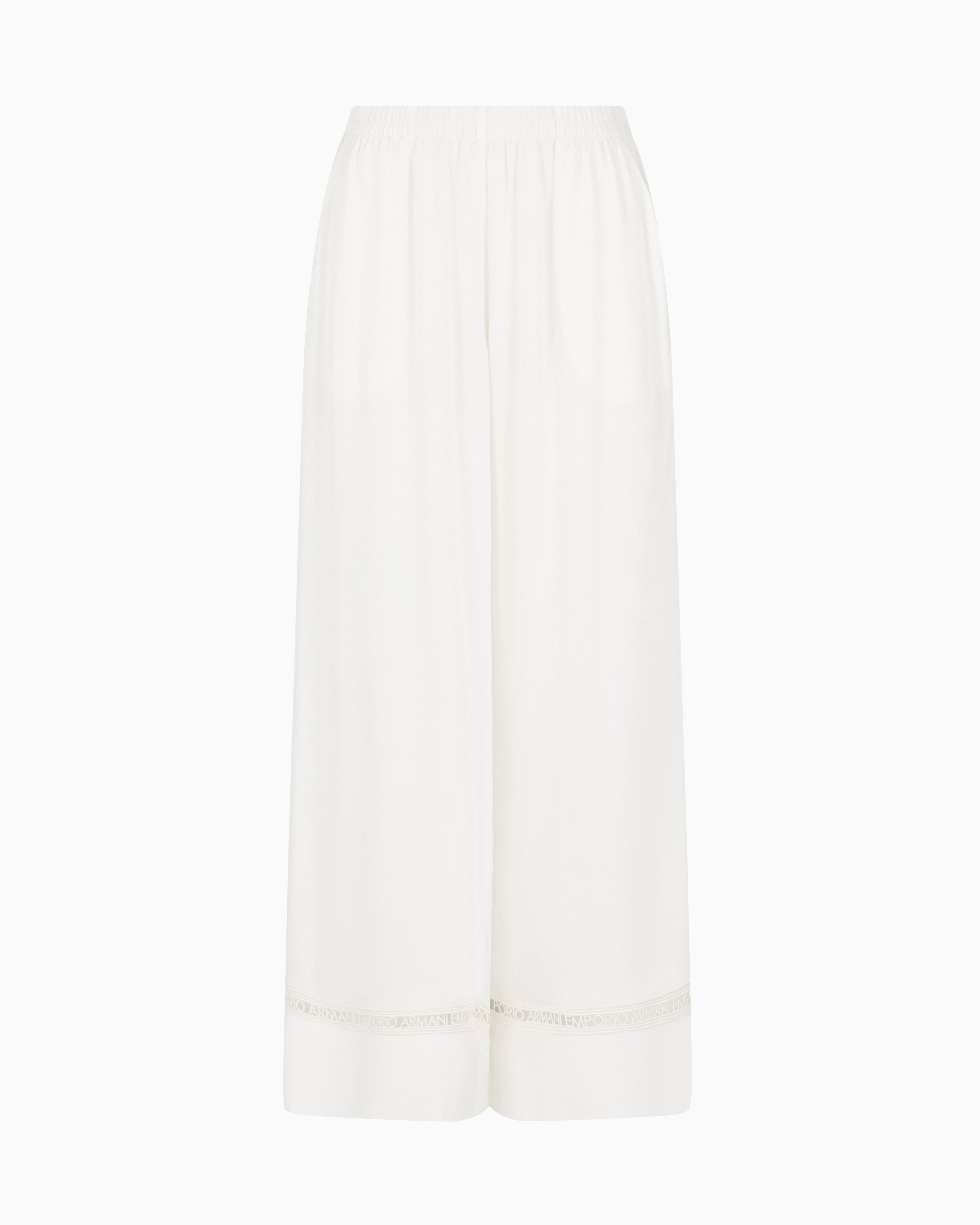 Emporio Armani - Viscose beachwear trousers with logo lace details, Woman, White, Size: