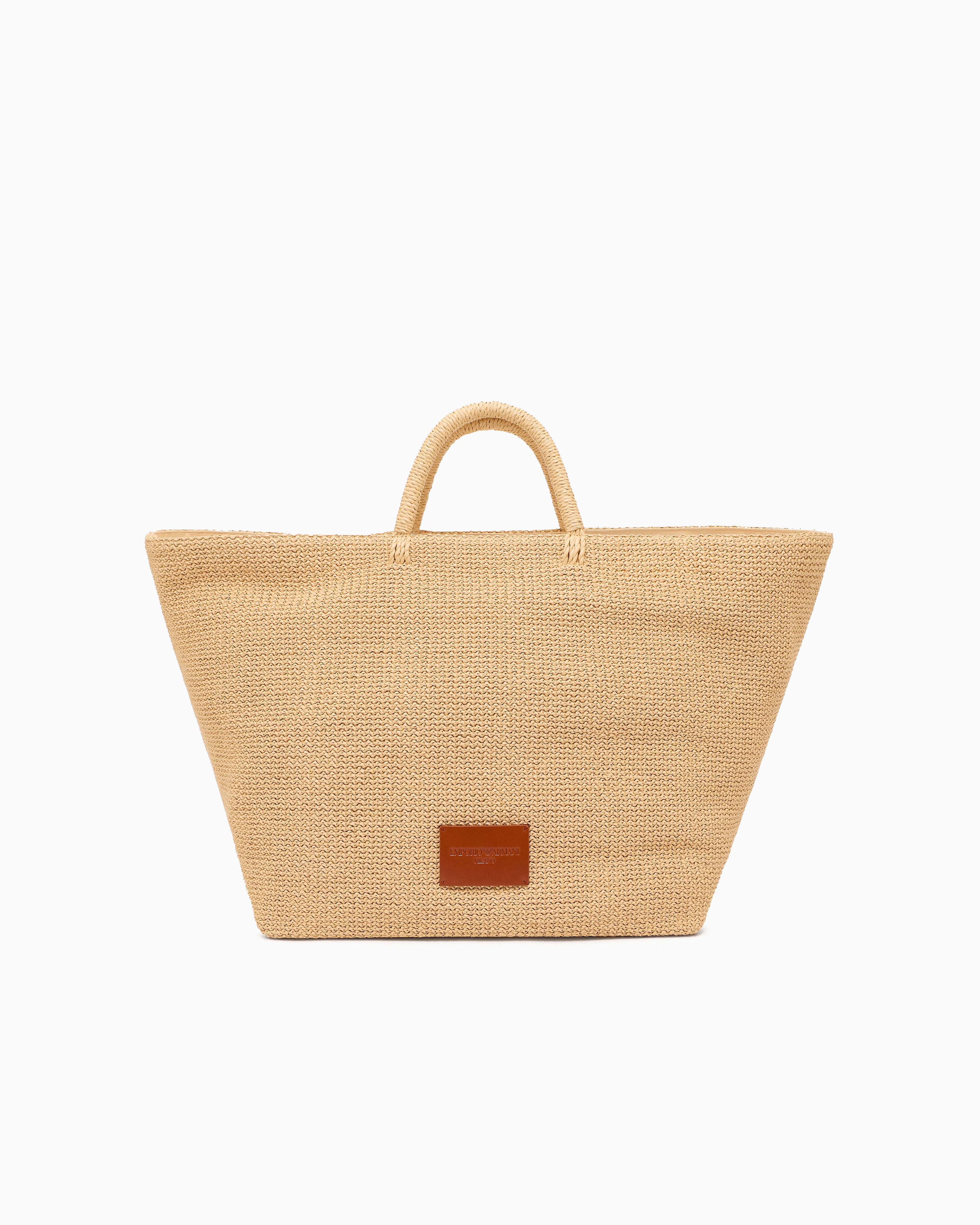Emporio Armani - Woven raffia oversized shopper bag, Man, Beige, Size: TU