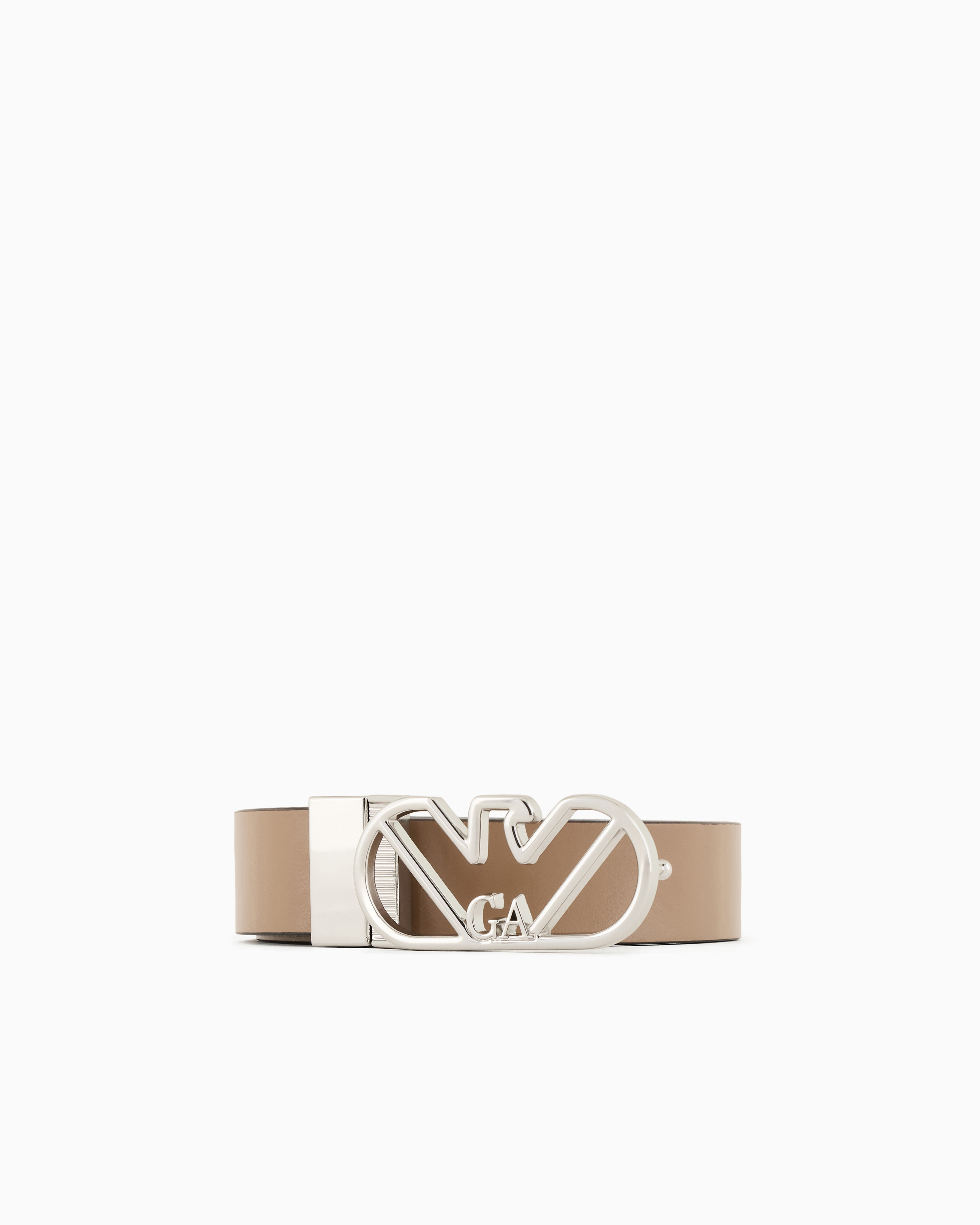 Emporio Armani - Reversible belt deer-print leather with eagle buckle, Woman, Beige, Size: