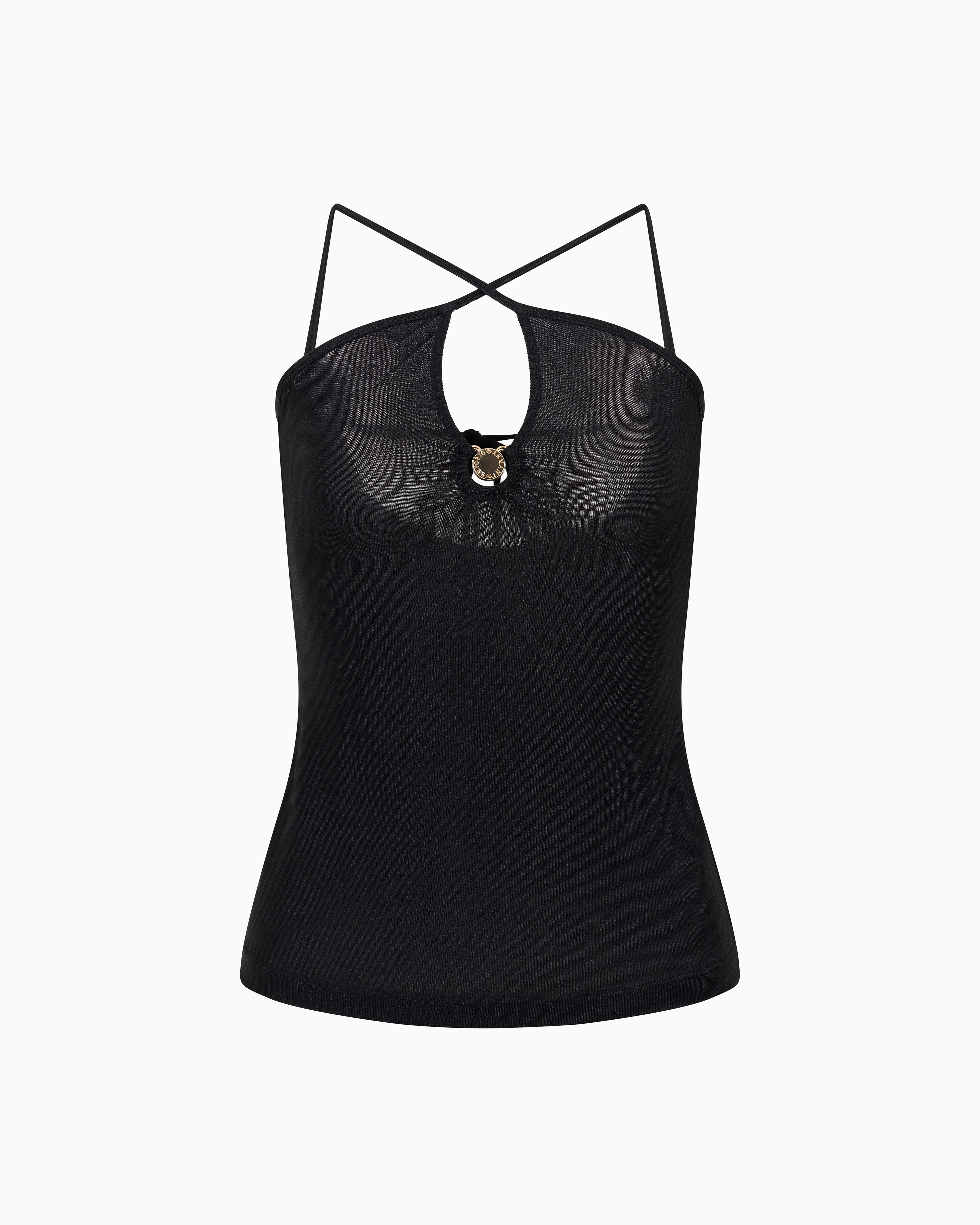 Emporio Armani - Beachwear top with logo ring detail, Woman, Black, Size: