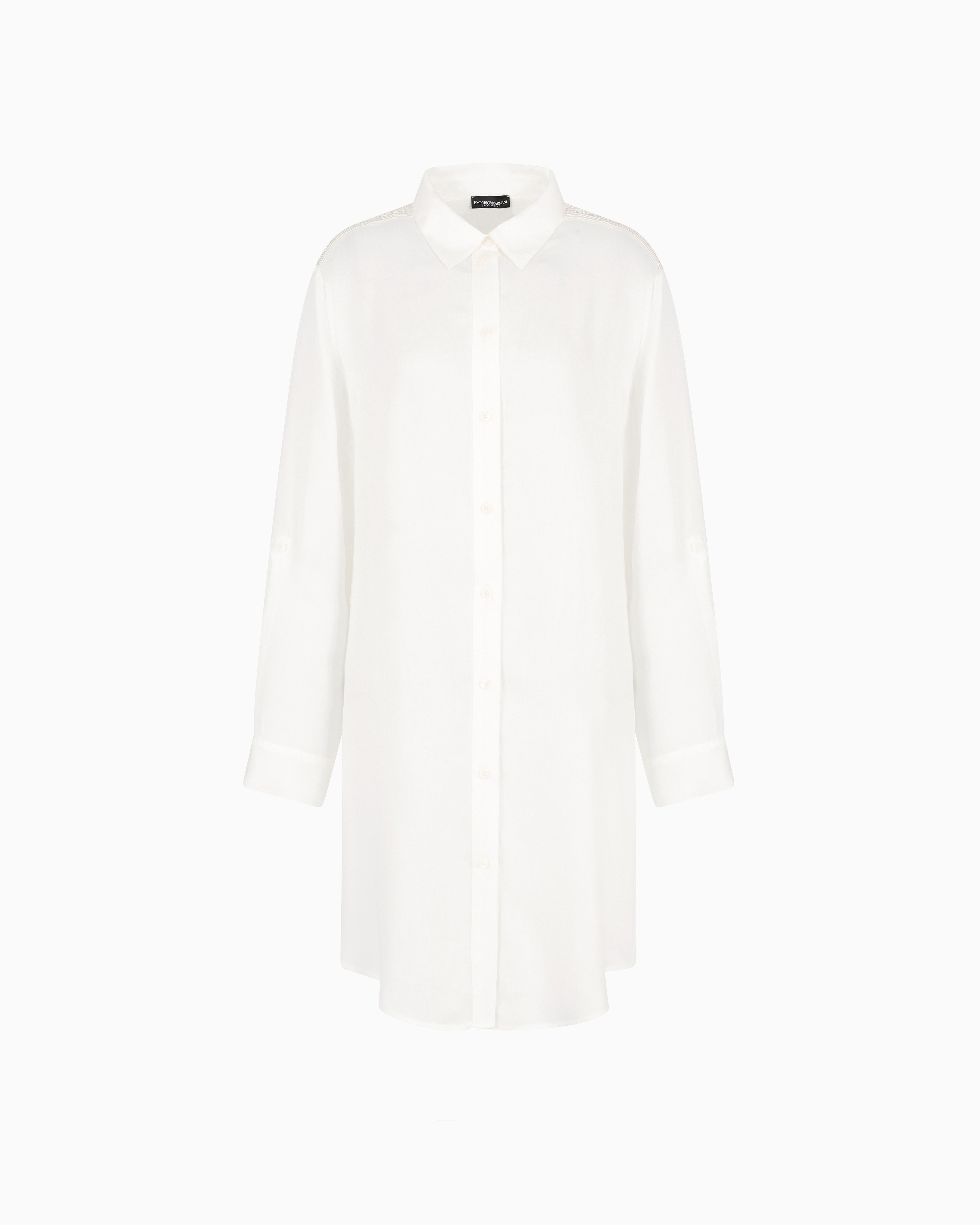 Emporio Armani - Beachwear shirt dress with logo-lace details, Woman, White, Size: