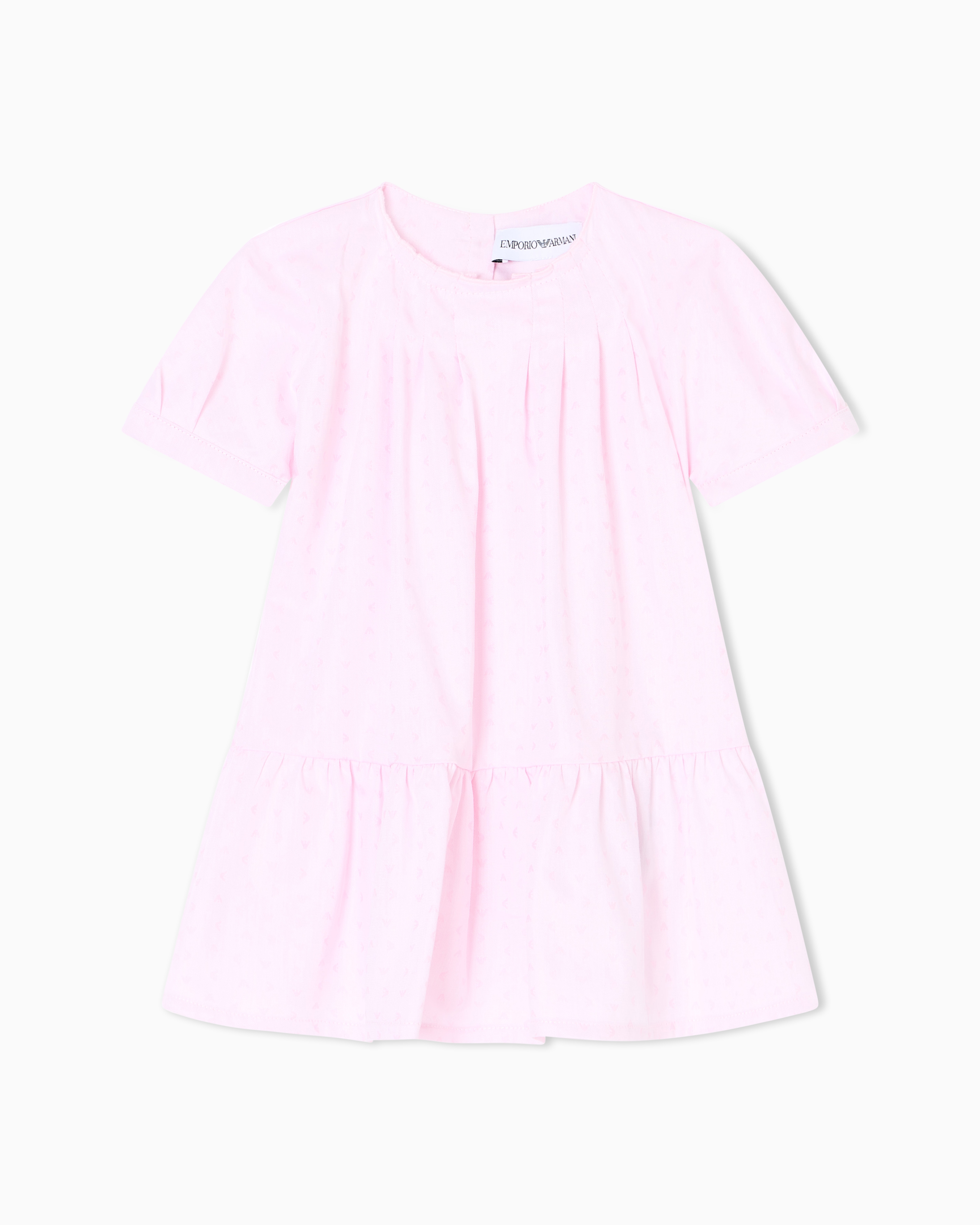 Emporio Armani - Dress with all-over micro eagle, pleats and frill, Girl, Pink, Size: