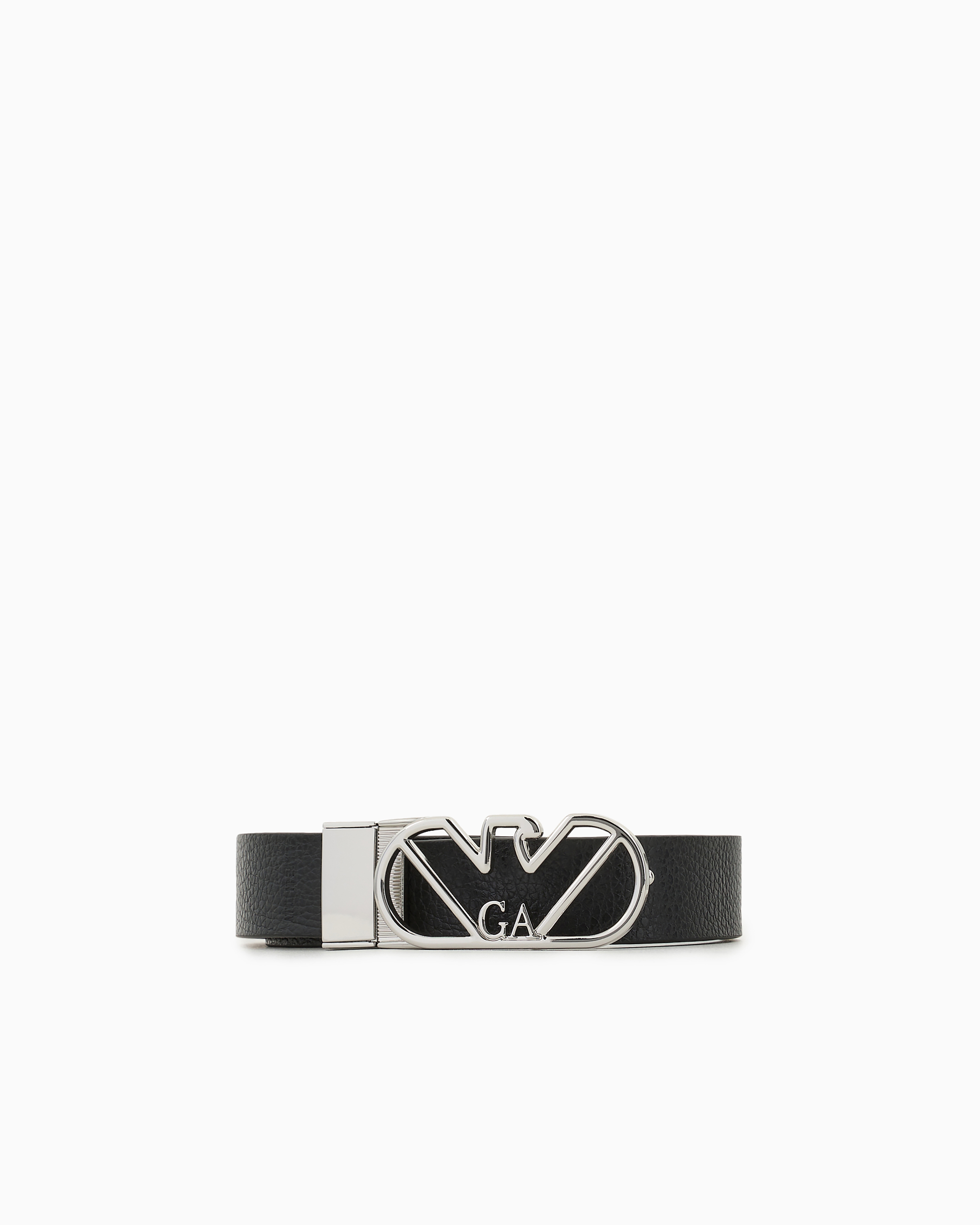 Emporio Armani - Reversible belt deer-print leather with eagle buckle, Woman, Black, Size: